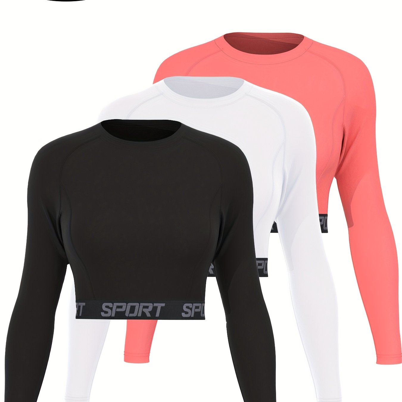 E-shop 3-teiliges Set Damen Fitness Langarm Frühlings- und Herbst-Basishemd Damen Kurzes, leichtes, langärmeliges Top für Laufen, Radfahren, Fitness,