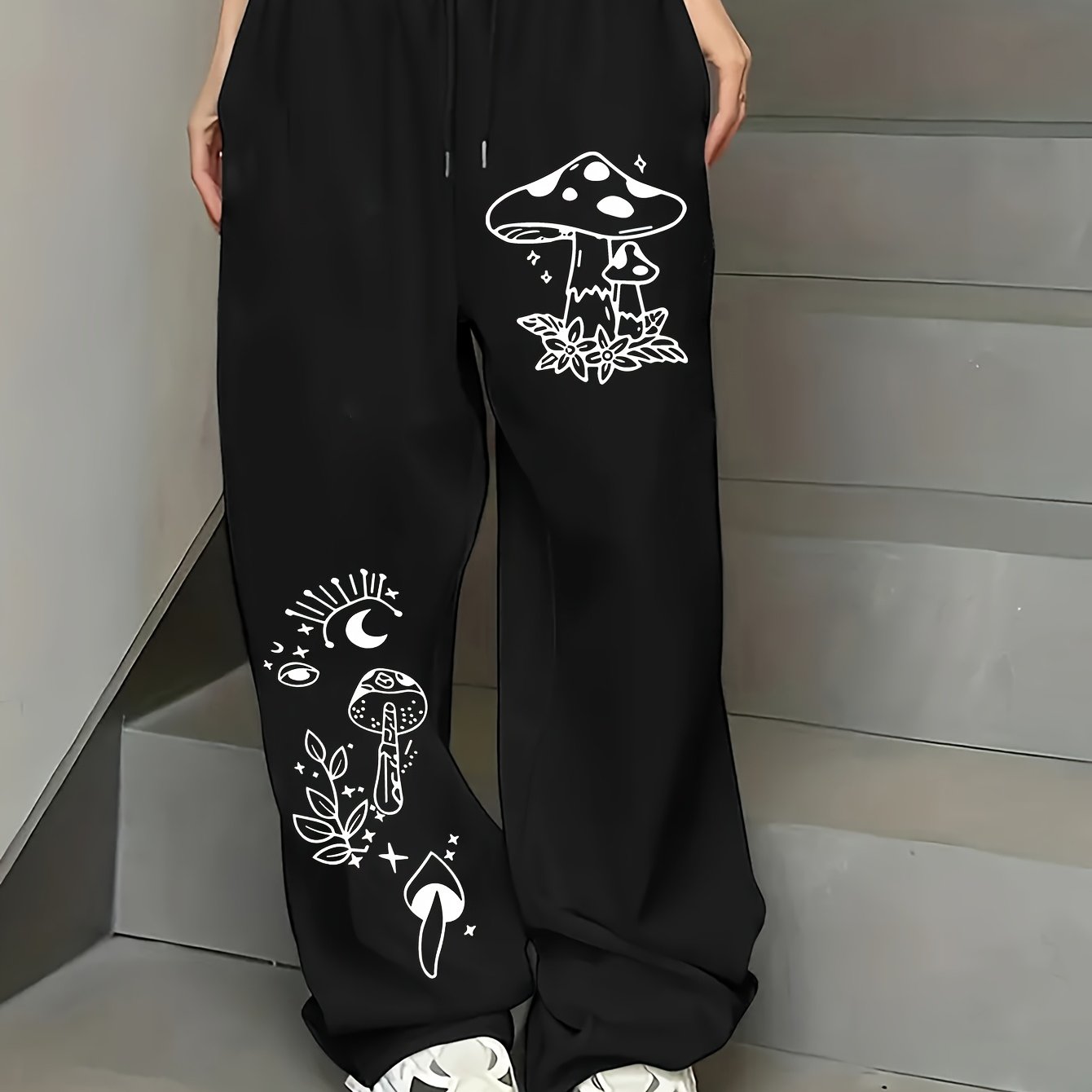 TEMU Printed Loose Straight-leg Pants, Casual Hip-hop Street Pants, Women's Wide-leg Trousers