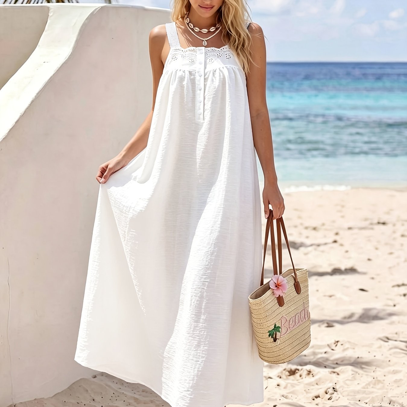 TEMU New Women's Fashion Nightgown Lace Hollow Dress