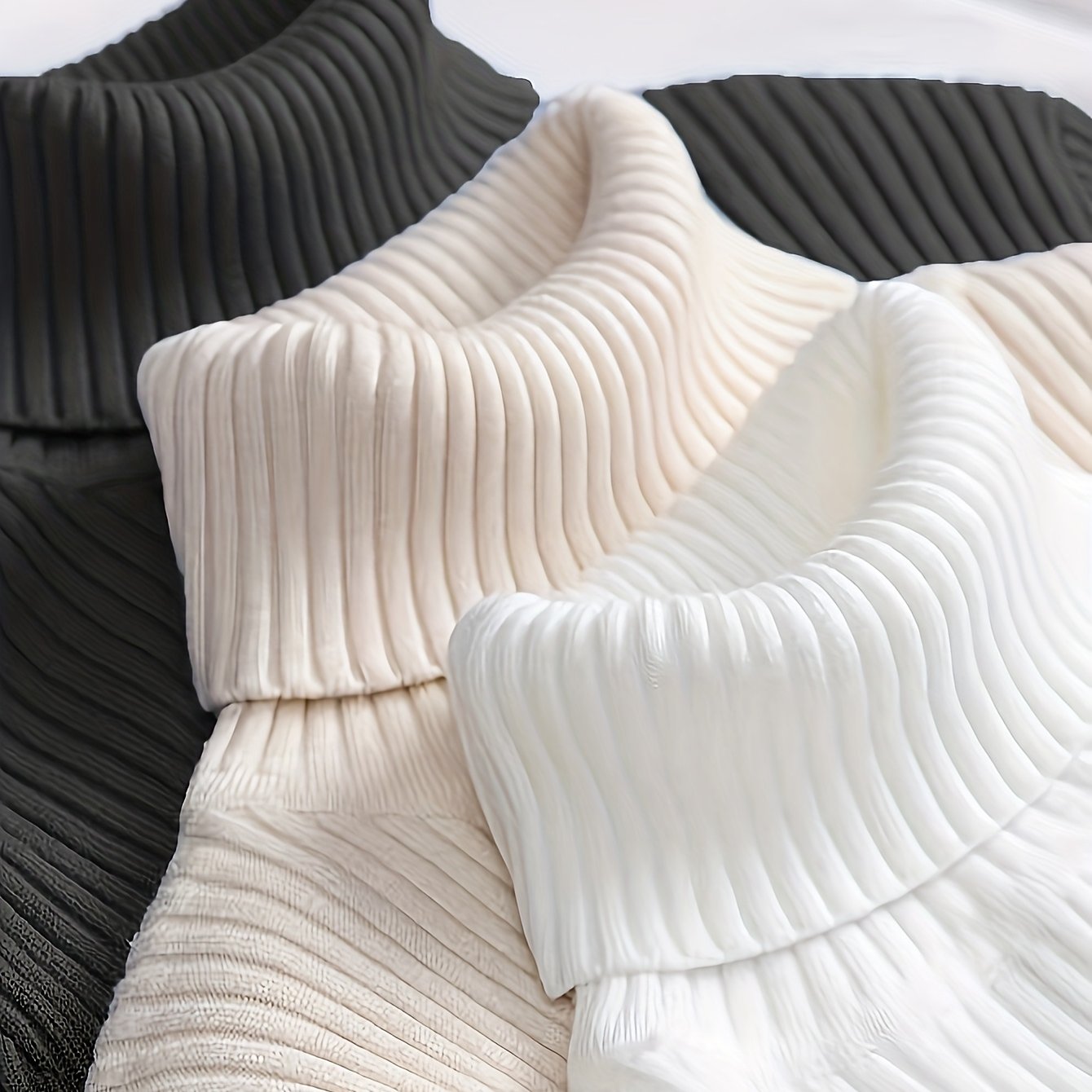 TEMU Ensemble de 3 pulls à col pour femmes - Sous-vêtement thermique uni pour l'hiver, col roulé, hauts superposés lavables en machine pour et froid
