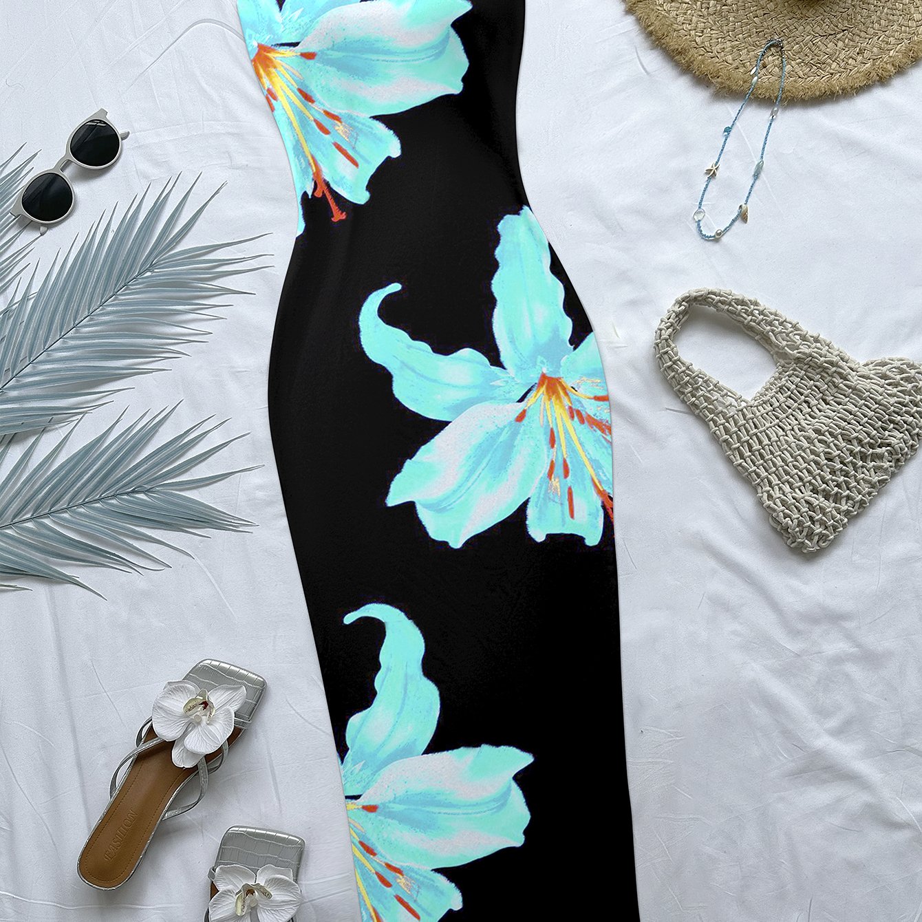 Women's Spring/summer Fall Hot Bodycon Vacation & Party Floral Print Strapless Tube Top Tailored Hem Breathable Midi Dress