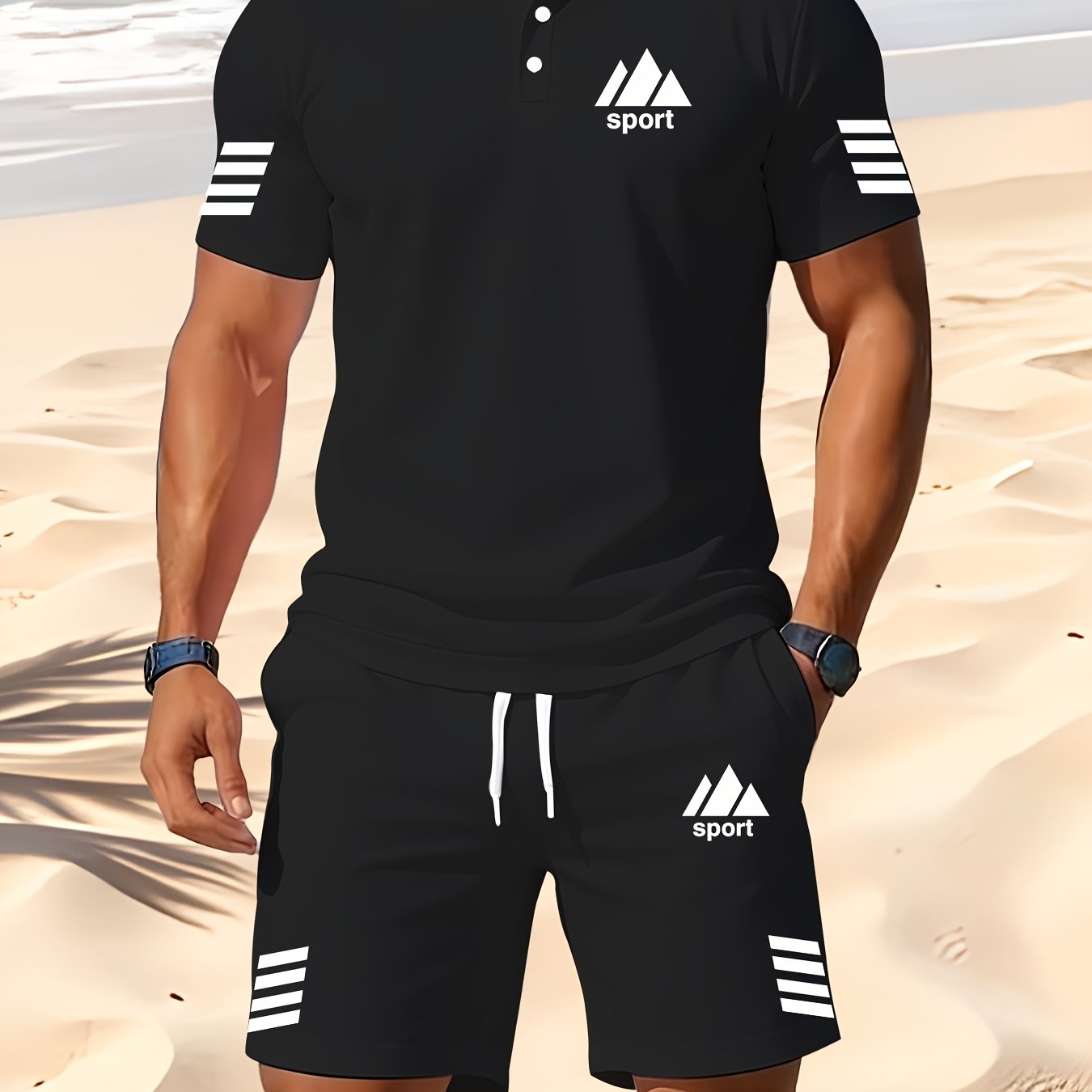 TEMU Summer Shirt And Shorts 2pcs Set Comfortable Athletic Wear Suitable For Outdoor Sports Business Casual Matching