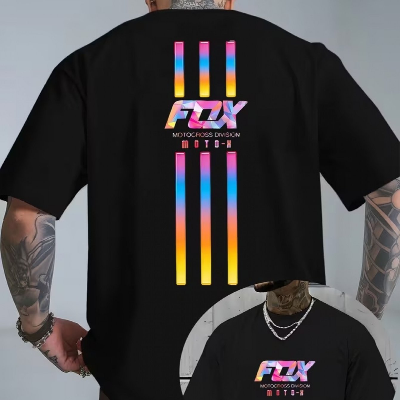 Image of Off-road T-shirt With Colorful Gradient Print, Style Neon , Unisex Loose Fit, Trendy And Cool Casual Versatile Top