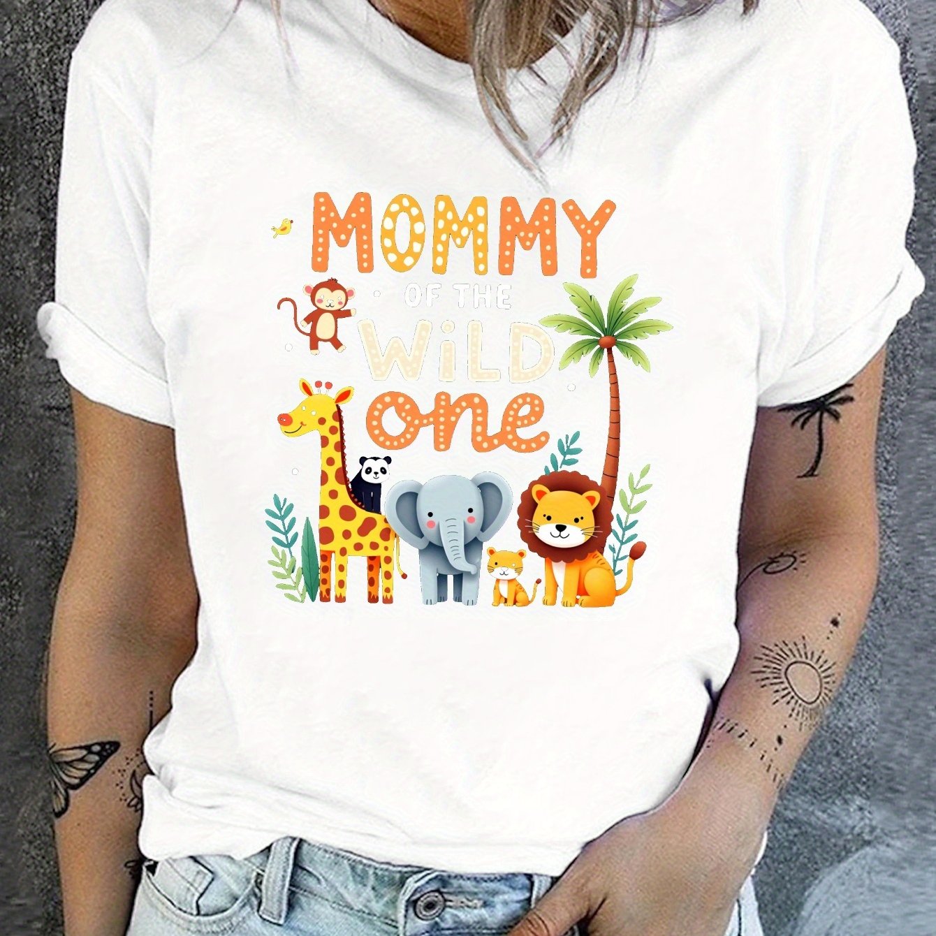 TEMU Casual Short-sleeve Crew Neck T-shirt For Women, Featuring A Design For The Adventurous Spirit, Perfect For Spring And Summer