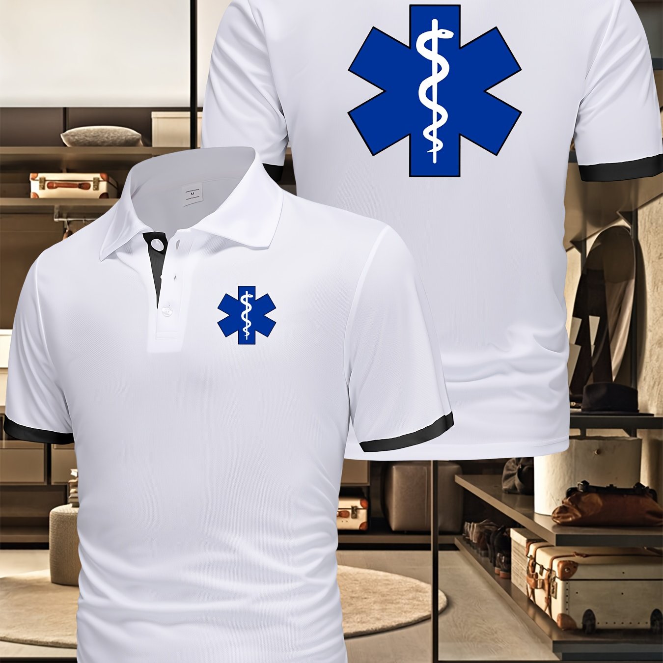 TEMU Men's Casual Shirt With Motorcycle, Car And Garter Snake Logo Printed Collar For Sports Or Business Formal Wear, Sports Apparel, Everyday Shirt,