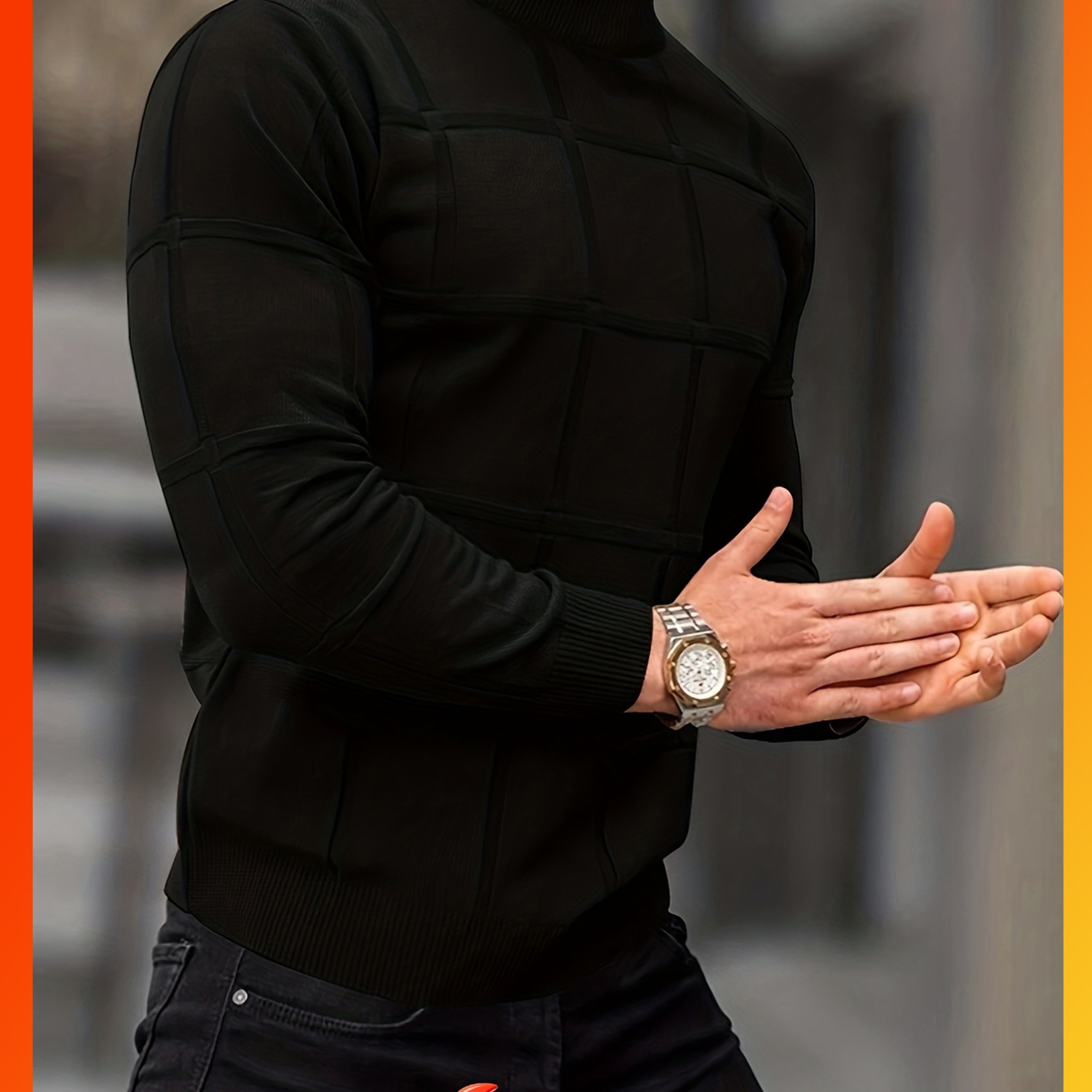 TEMU Pull pour homme à col mi- en , à manches longues en jacquard à carreaux, pull de base décontracté pour et l'hiver