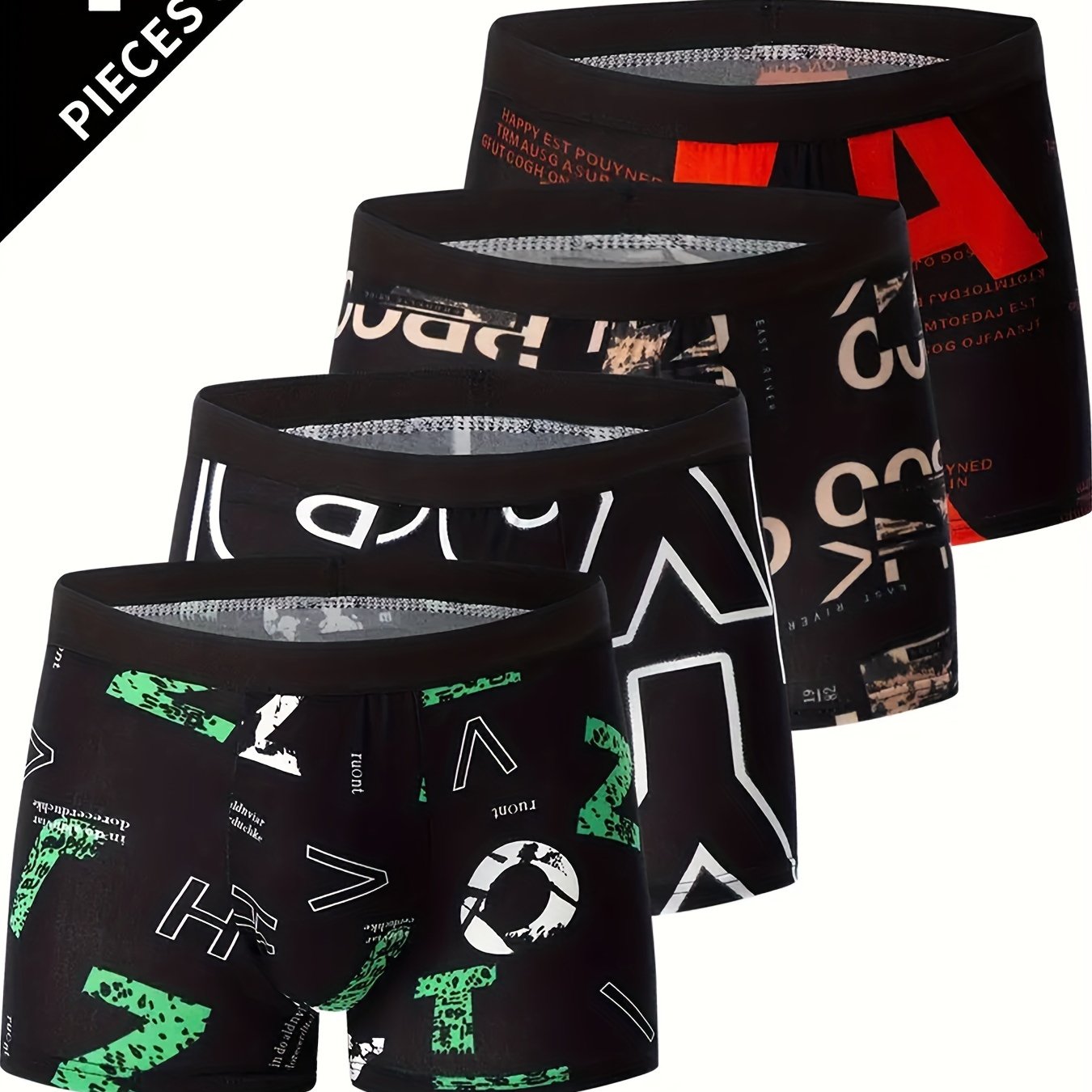 TEMU 4-pack Men's Boxer Briefs - Polyester Underwear With Geometric Pattern, Casual Knit Fabric With Elastane For Flexibility - Breathable And Soft Athletic Fit