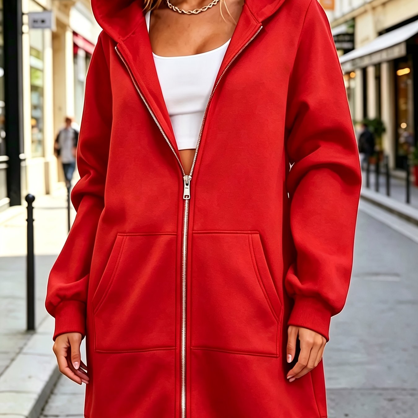 TEMU Giacca Felpa Lunga con Cappuccio da Donna, Felpa Spessa /Inverno, Giacca Cardigan Versatile a Maniche Lunghe con Cerniera e Vestibilit� Larga