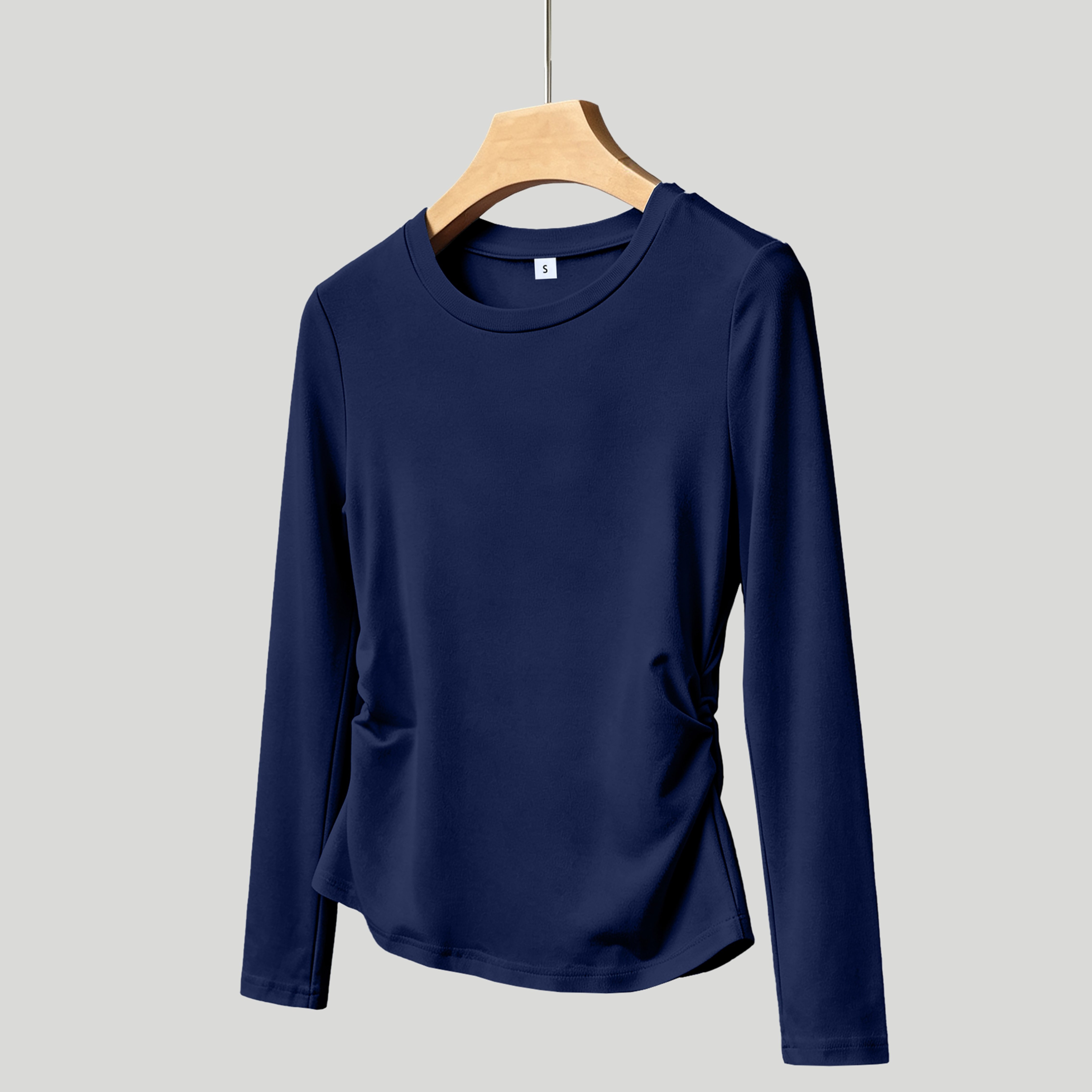 TEMU 1pc Pack, Women's Fashionable Trendy Round-neck Casual Slim-fit Long-sleeve Ruched Hem T-shirt, In Multiple Colors, Suitable For Autumn And