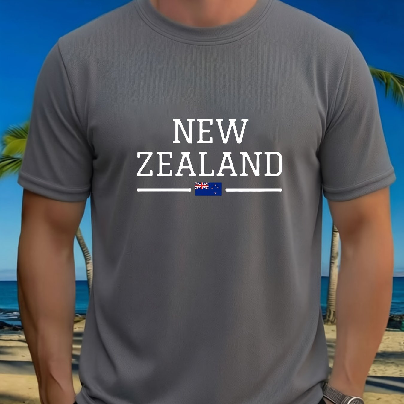 TEMU Men's Summer New Personalized Creative Letter "new Zealand" With New Zealand Flag, Style Easy And Fresh, Hot Transfer Printing Process |