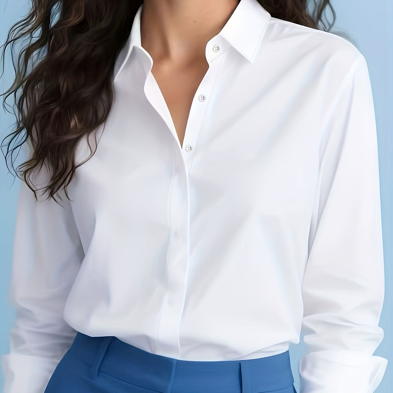 TEMU Fashion Women's Long Sleeve Shirt Easy And Elegant Solid Color Dress Casual