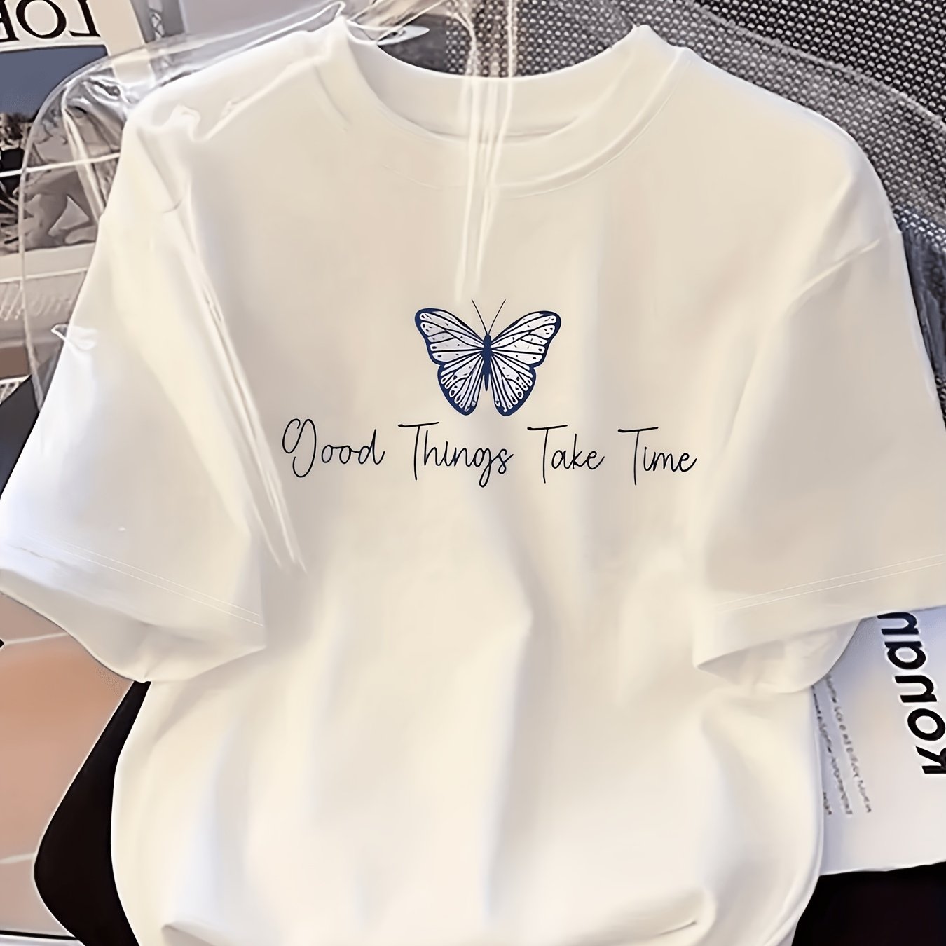 TEMU Casual Round Neck T-shirt Suitable For - Wear - Soft Print Blouse-compatible Top | Machine Washable Non- Round Neck Tee For Everyday Layering &