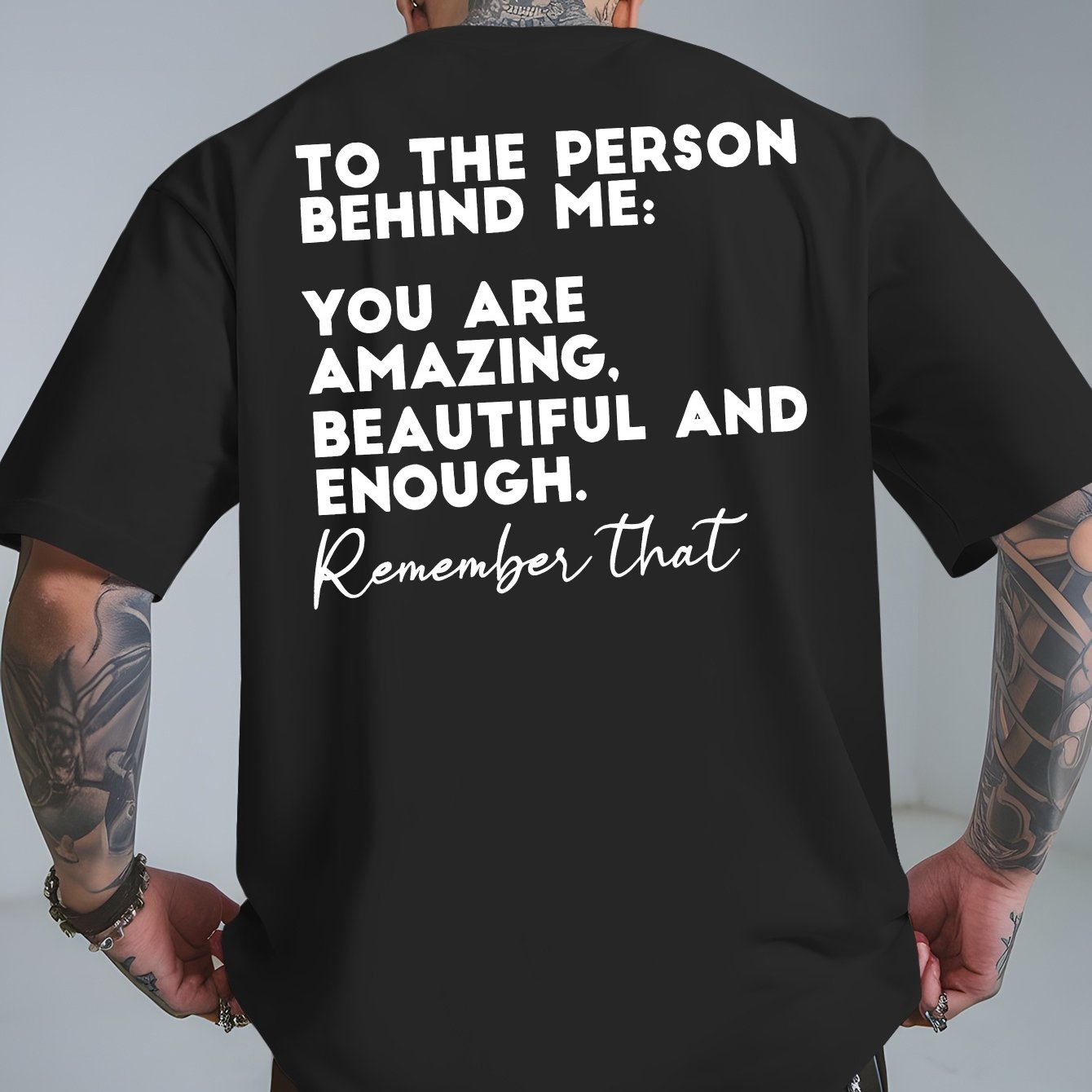 TEMU Men's Red Motivational Back Print T-shirt - "to The Person Behind Me..." Inspirational Message, Breathable Round Neck Casual Summer Beach Shirt,