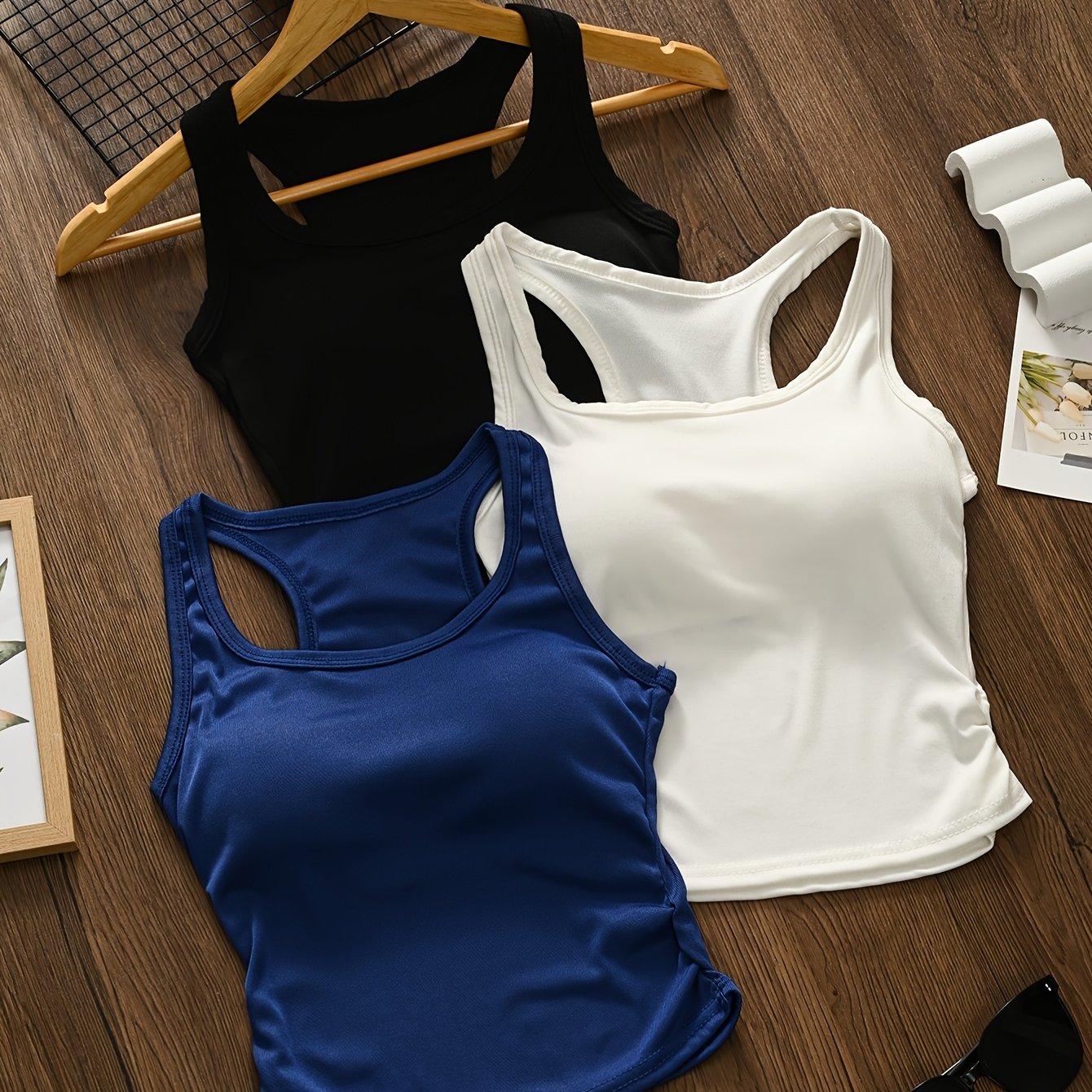 TEMU 3pcs Spring/summer Solid Color V-neck Pleated Waist-cinching Backless Tank Tops For Women With Chest Pads, Summer Inner Layering Sleeveless Tops