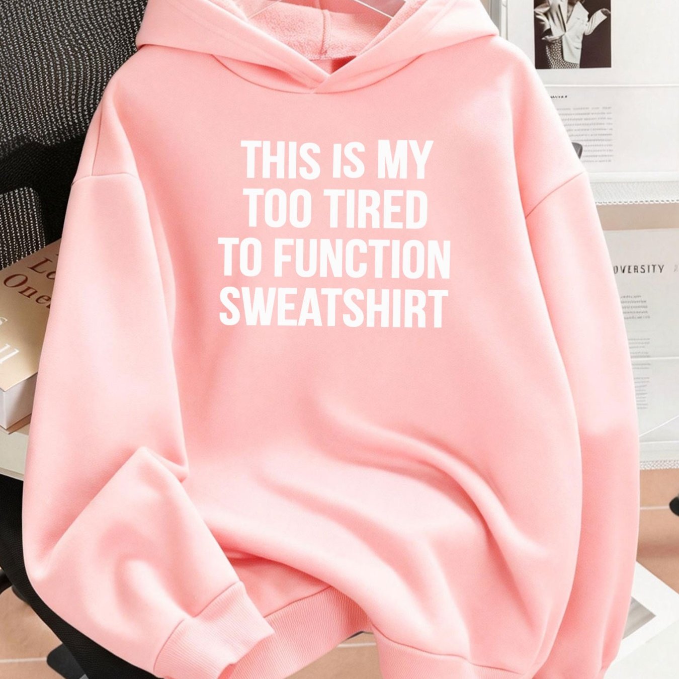 TEMU Plus Size 1pc Fashion Women's Autumn/winter Warm Hooded Sweatshirt, Elegant And Beautiful Y2k Style With Fun Text Print Expressing A State, Plus