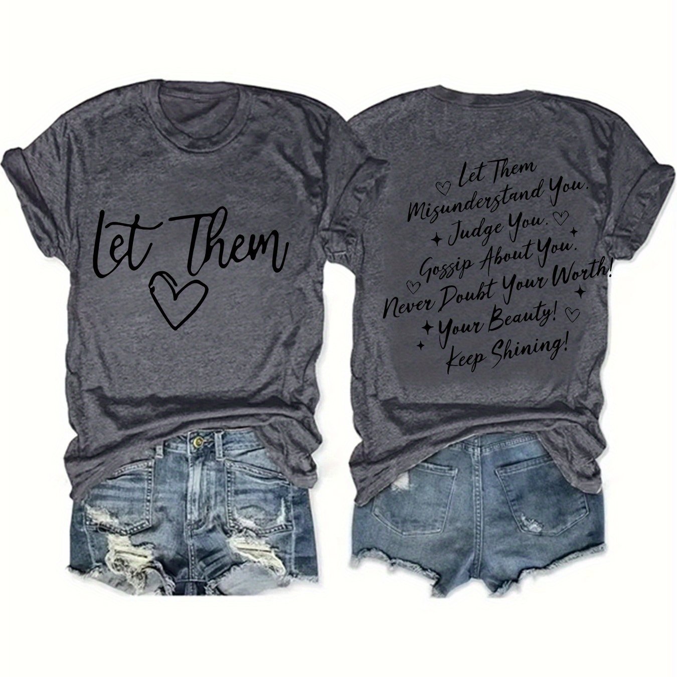TEMU Letter Print T-shirt, Short Sleeve Crew Neck Casual Top, Women's Clothing