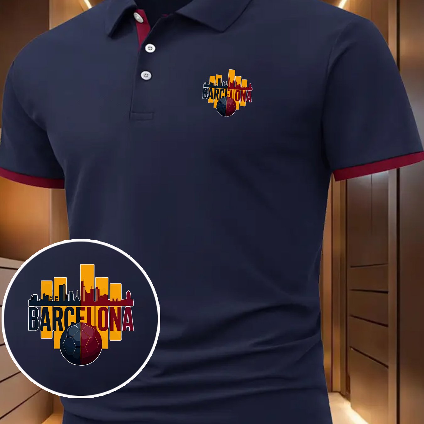 TEMU Shirt, Featuring A Stylish City With Red Cuff Accents, Showcasing Urban Charm