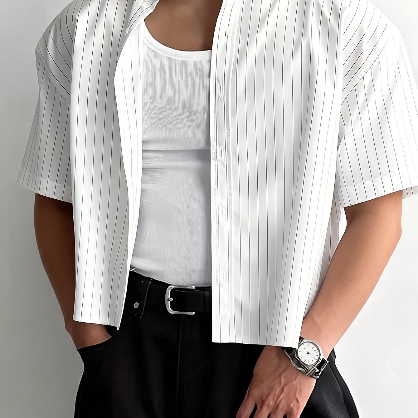 TEMU 새로운 여름 남성용 캐주얼 루즈핏 반팔 셔츠, 봄/여름 스타일, 데일리웨어, 캐주얼 외출 및 일상 통근용, 크롭 탑