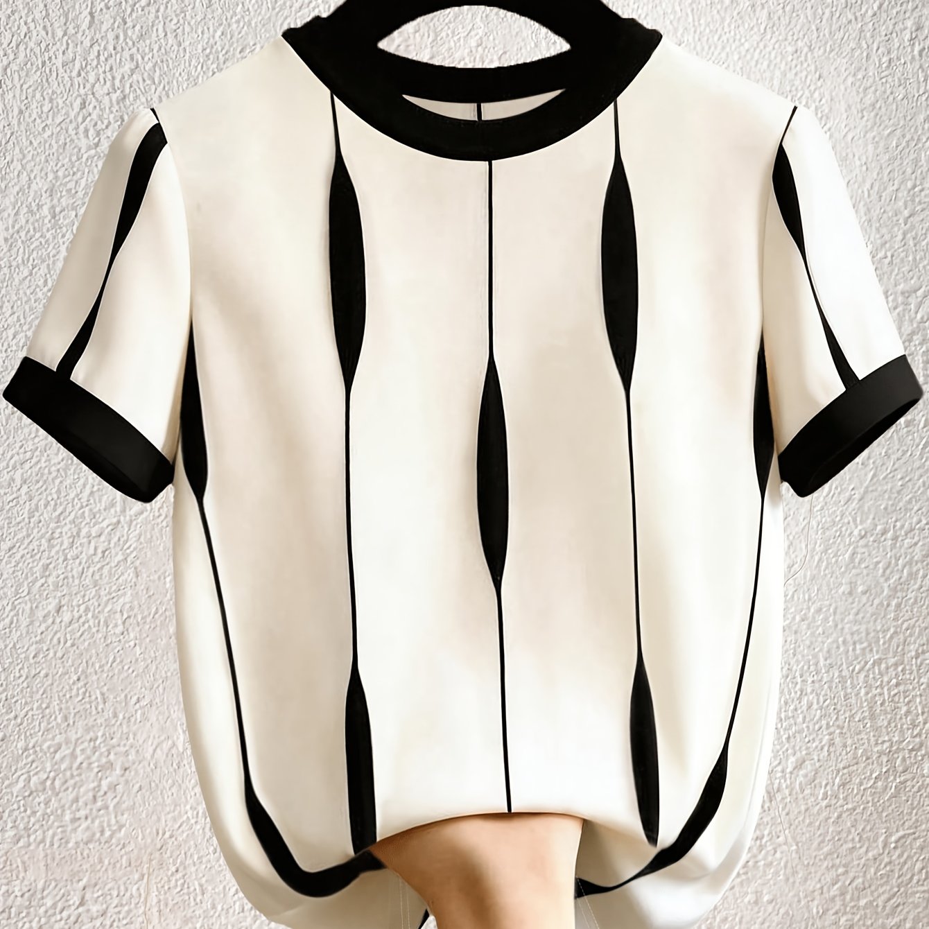 TEMU [printed Design-not Textured] Women's Striped Round Neck Short Sleeve Versatile Casual T-shirt, -friendly Fabric, Suitable For Daily And Outdoor