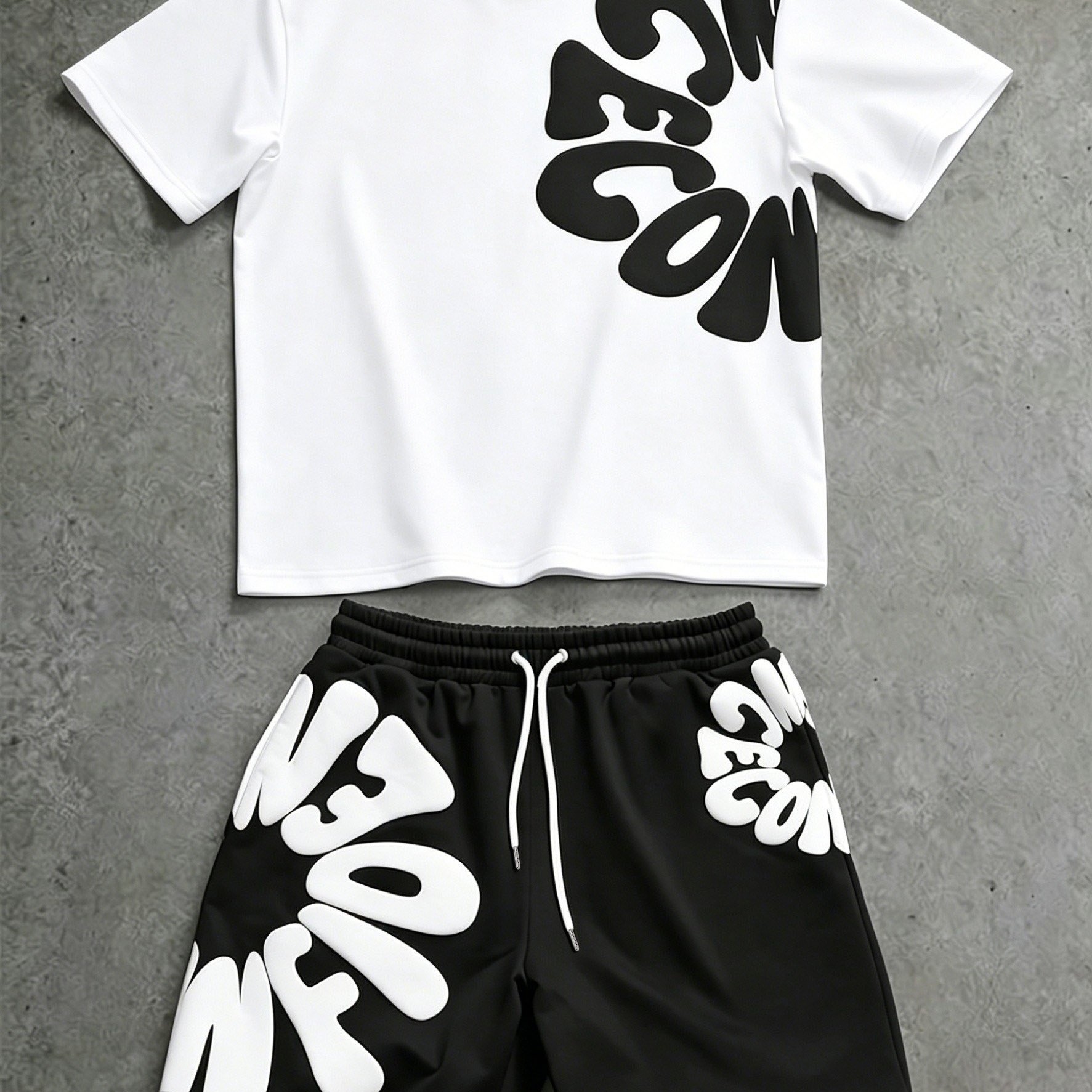 TEMU Conjunto de 2 piezas para hombre de americano con estampado de de espuma, manga corta y pantalones cortos, deportivo casual de moda para verano,
