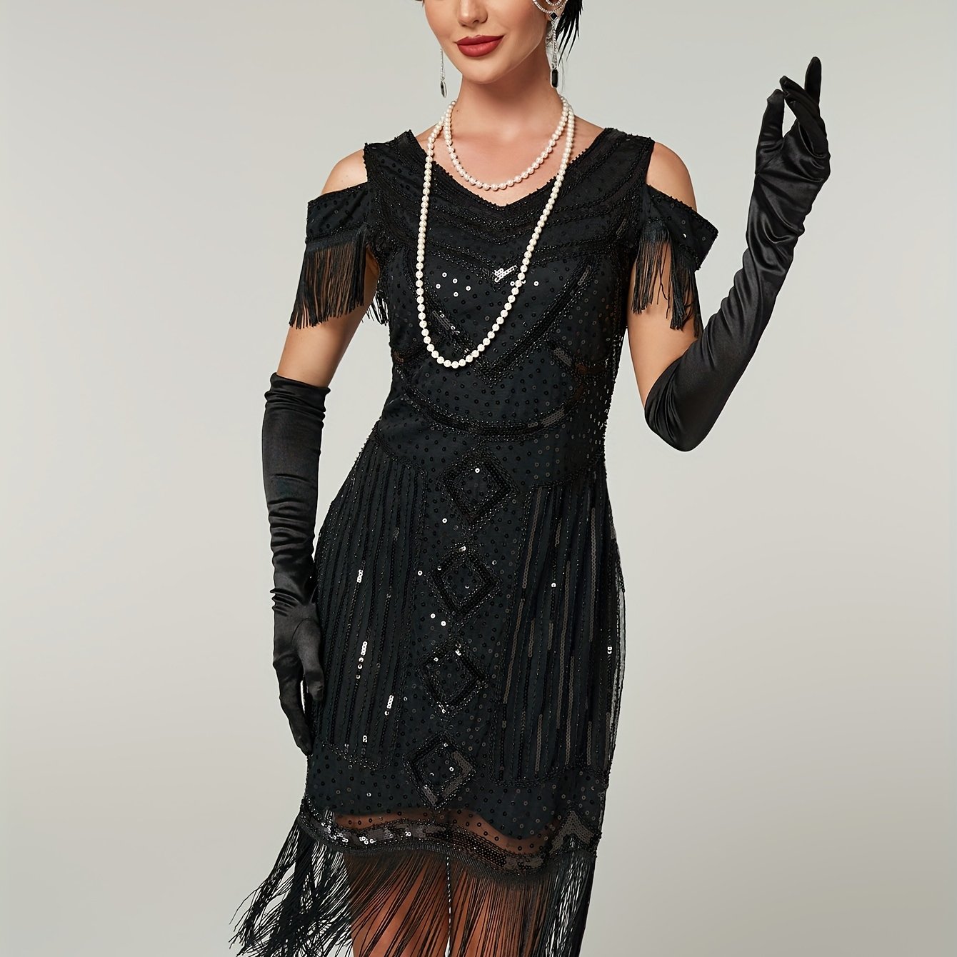Image of 1920s Vintage Sequin Dress Party Flapper Dress Party Banquet Dance Dress Beaded Toasting Cocktail Dress
