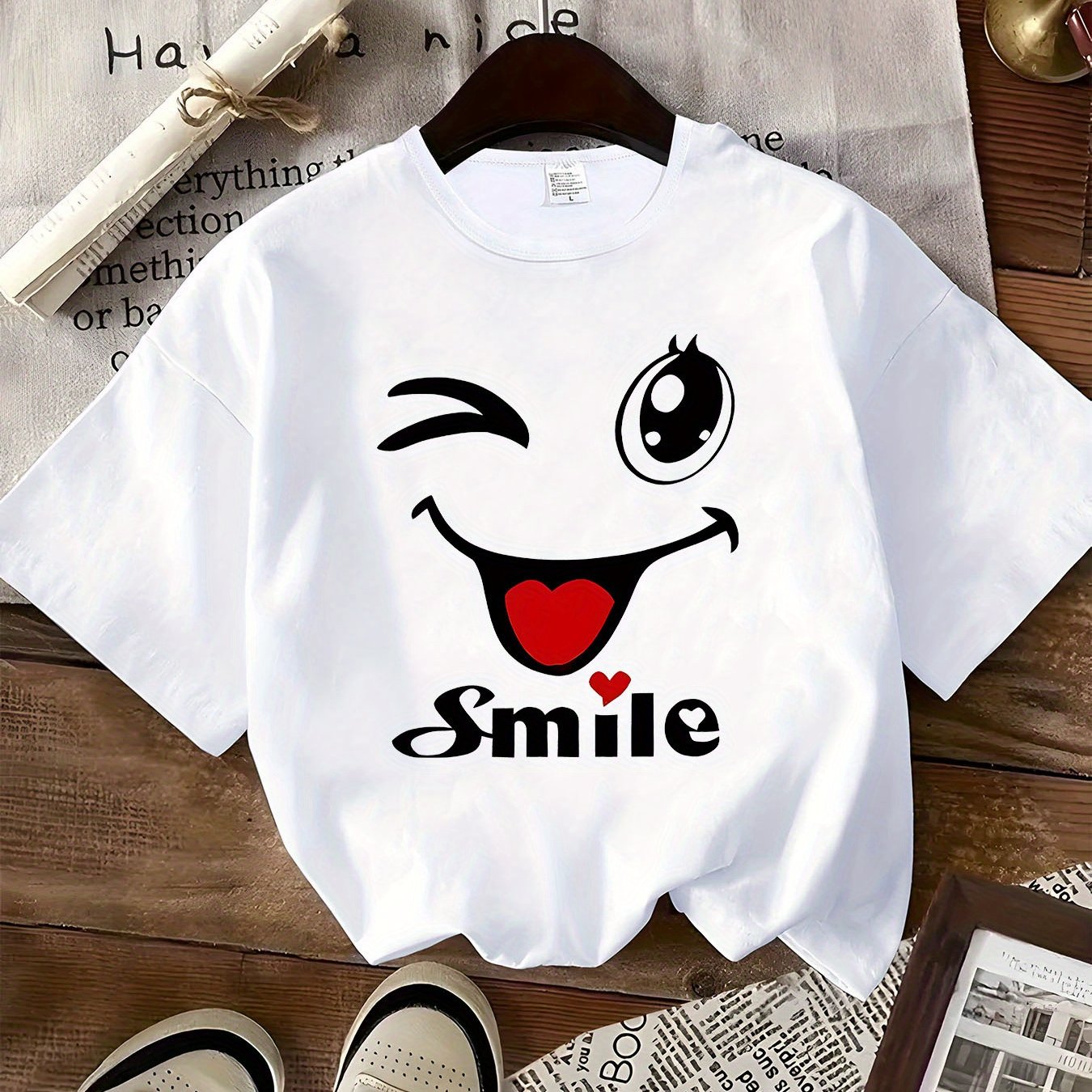 Image of Funny Print Crew Neck T-shirt, Casual Fashion Short Sleeve T-shirt, Micro-elastic, Non-transparent, Easy To Care Material, Ideal For Casual Attire, Women's Clothing
