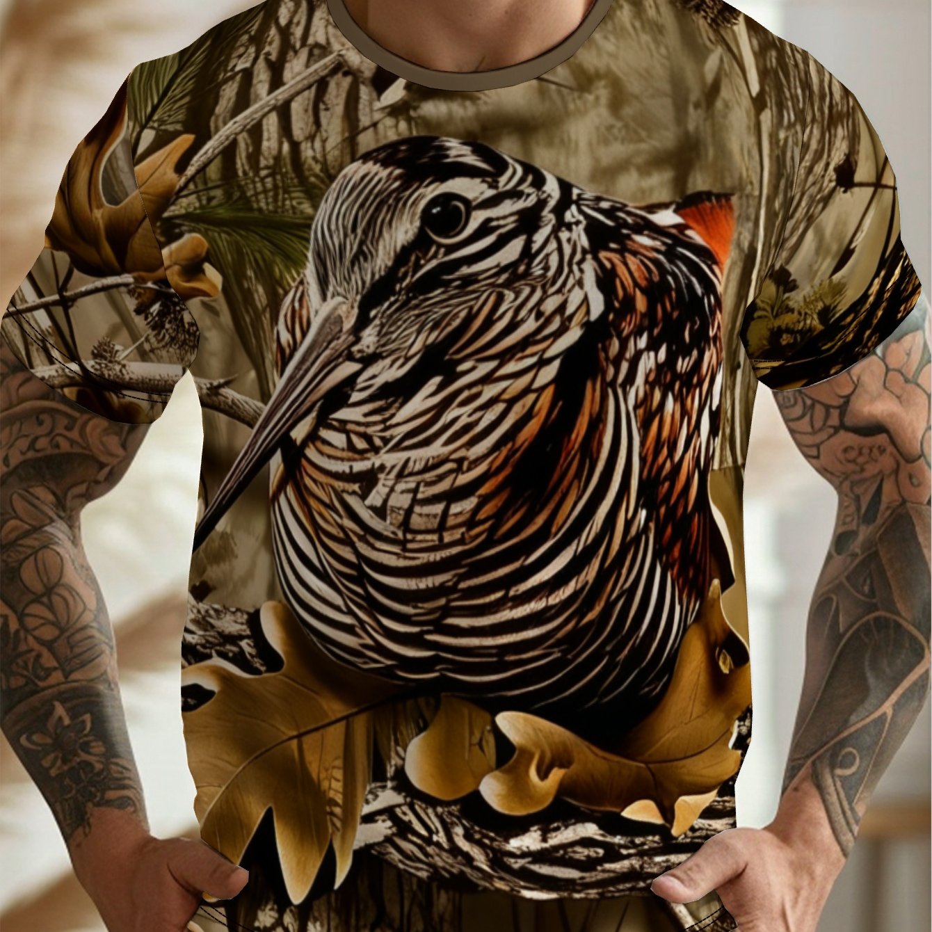 TEMU Men's Short-sleeve T-shirt Featuring A 3d Printed Design Of A Dead Tree, With A Round Neck And Personalized