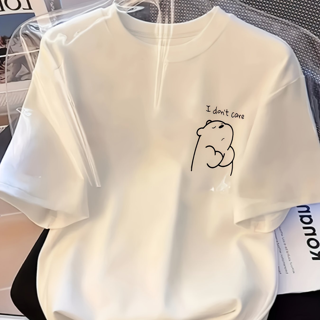 TEMU 앞면 작은 곰돌이 프린트 라운드넥 티셔츠 캐주얼 운동 여성용 봄 여름 반팔