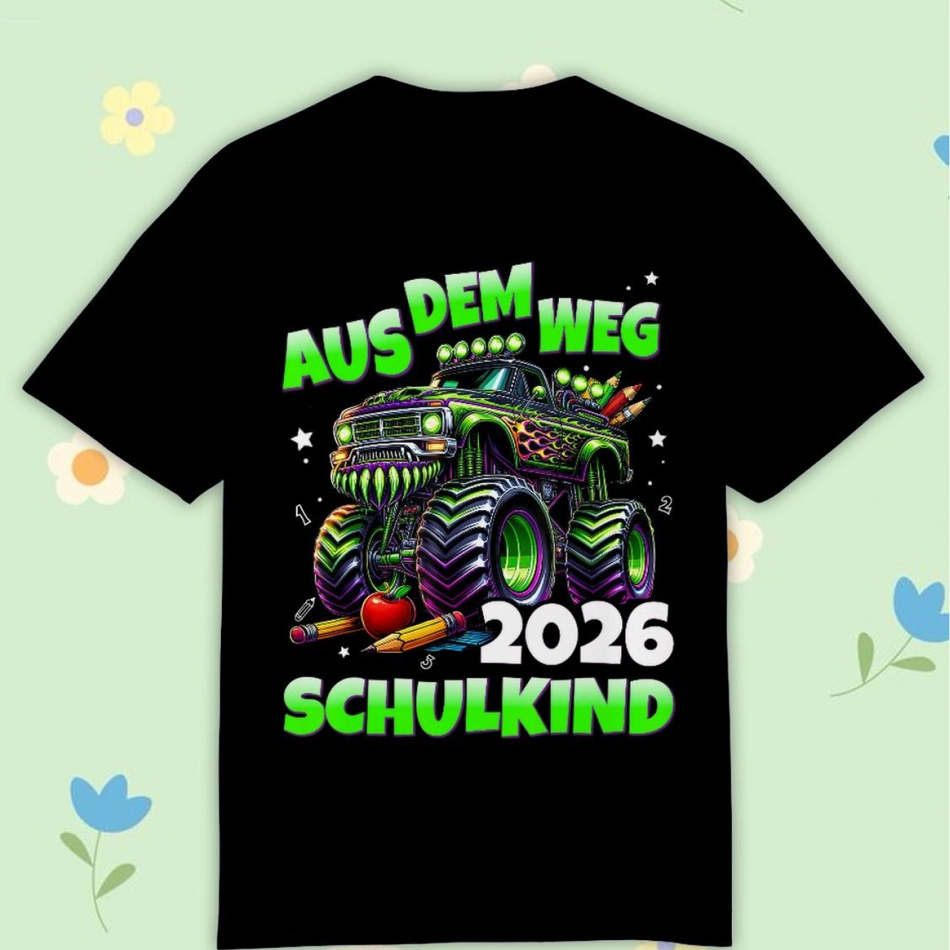 Image of Aus Dem Weg Schulkind 2026 Monster Truck Einschulung T-shirt Comfortable Casual Crew Neck Tee For Boys And Girls T Shirt, 200g