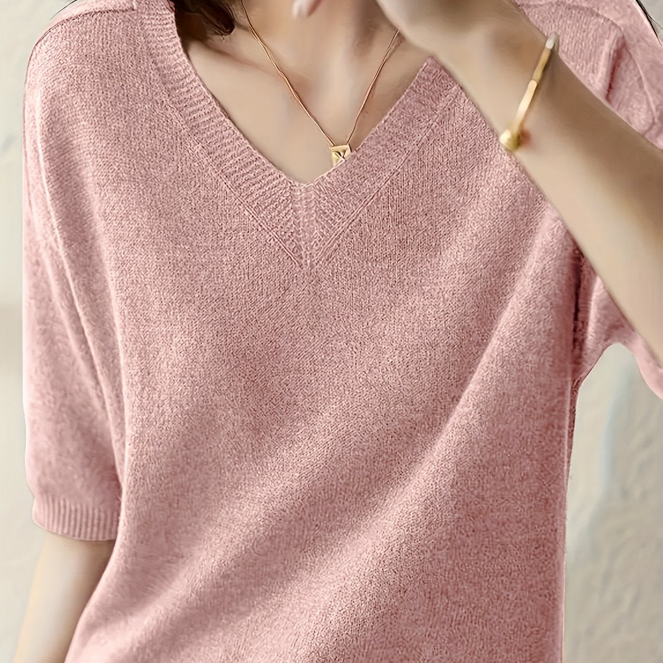 TEMU New Short Sleeve T-shirt Women's Thin Loose V-neck Premium Breathable Top