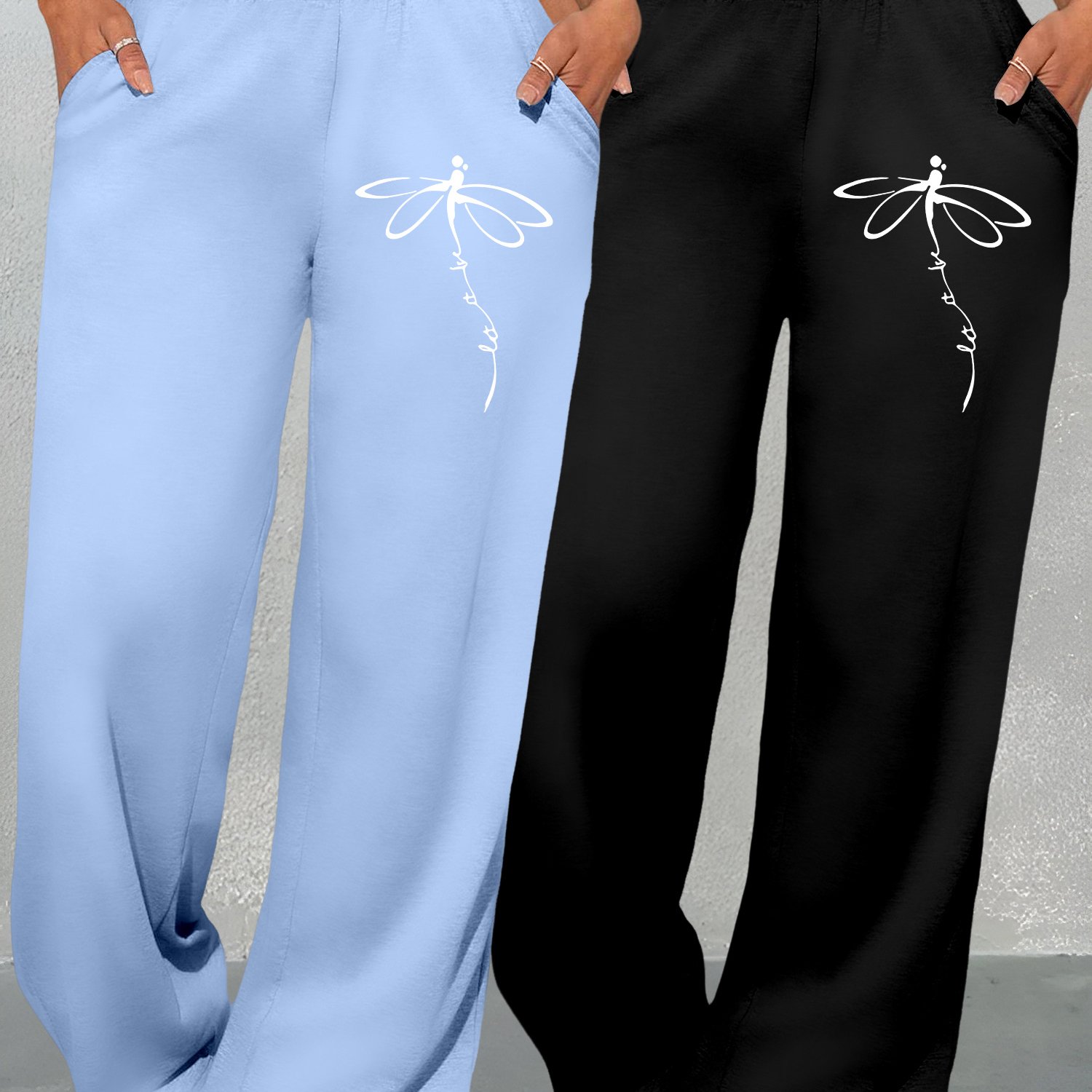 TEMU Directional K6 Two-piece Printed Women's Long Pants, Casual Loose High-waisted Floor-length Sweatpants