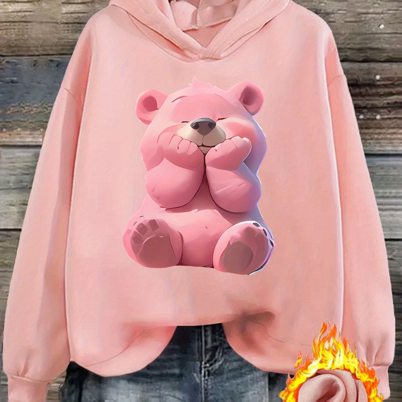 TEMU Plus Size Stylish Women's Elegant And Beautiful Y2k Style Pink Printed Hoodie, Featuring A Fleece-lined Long Sleeve Pullover Sports Top In