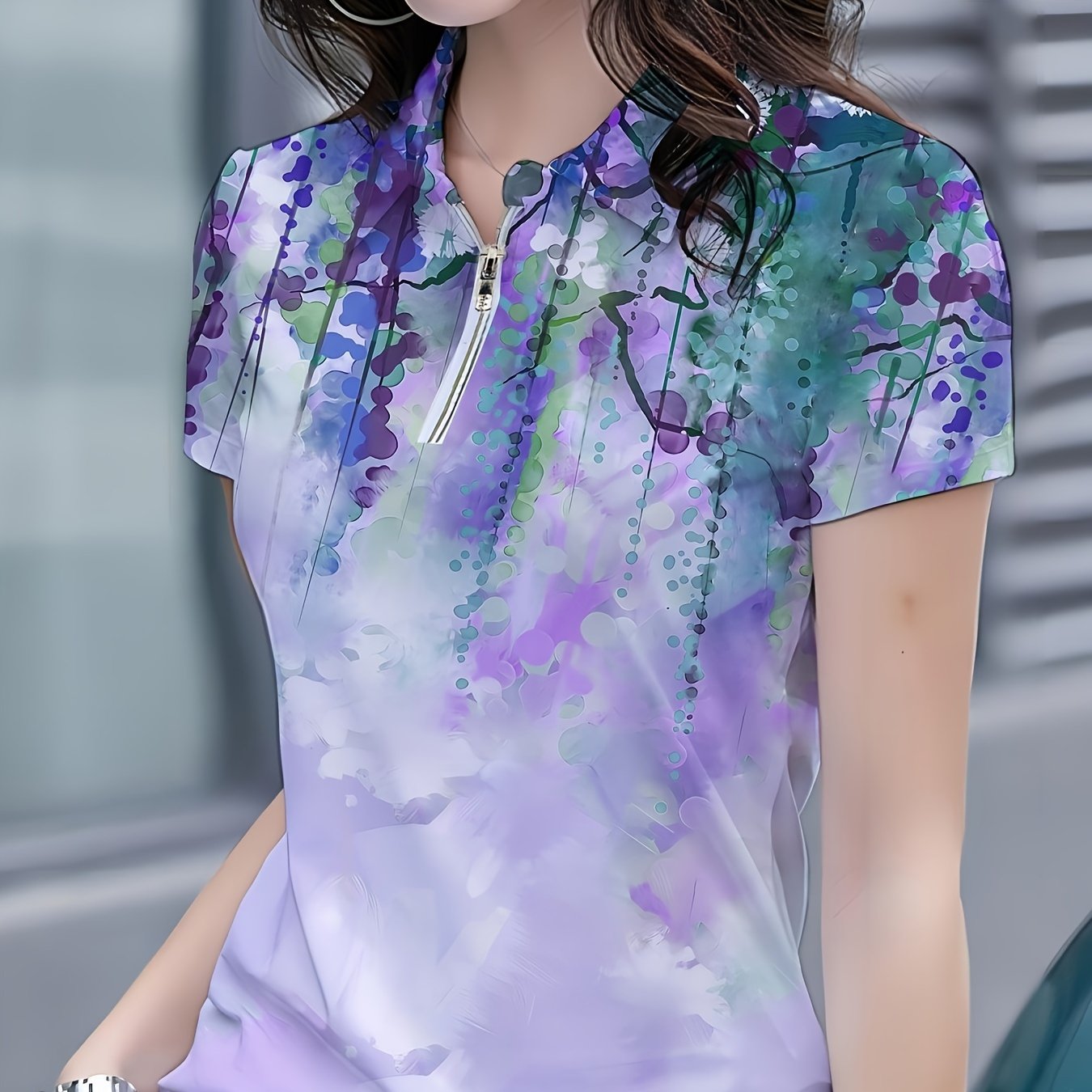 Women's Casual Print Golf Shirt | Breathable, Quick-dry Fabric | Zipper Lapel Golf & Tennis Activewear Top | Versatile Sports Fashion