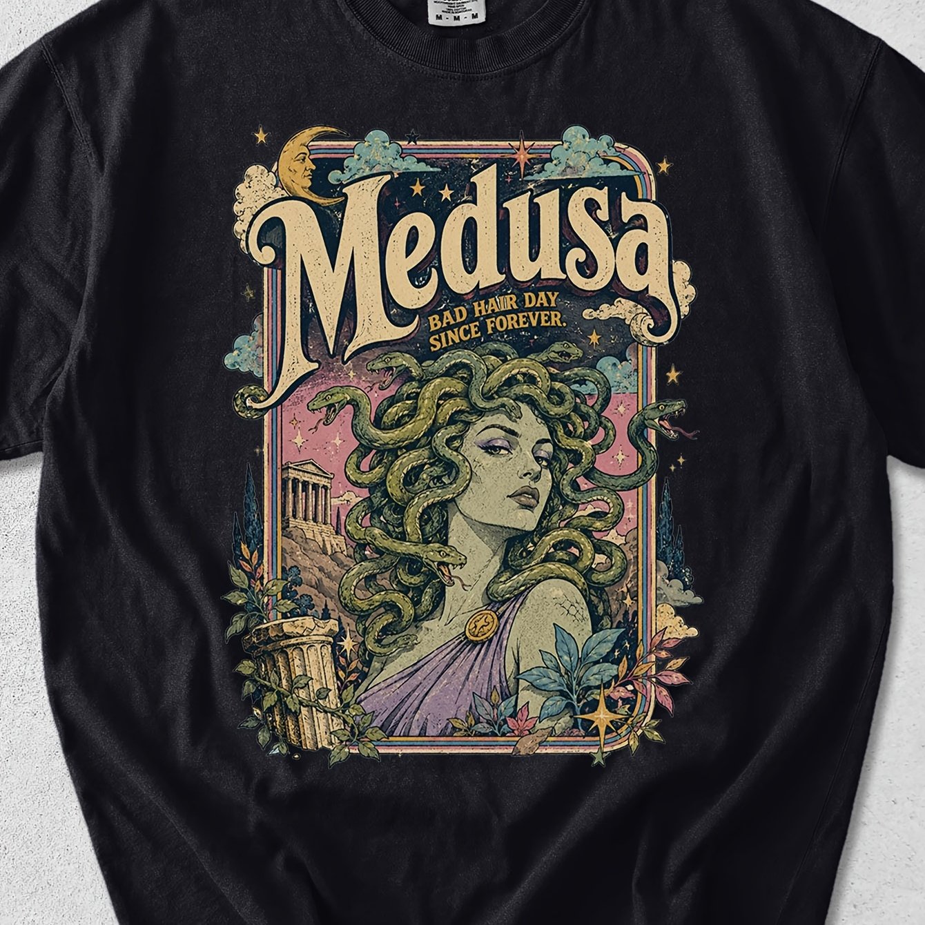 Image of Medusa Retro Graphic Funny Mythology For Greek Snake-haired Myth Enthusiasts Men Crew Neck 180g Short Sleeve T-shirt