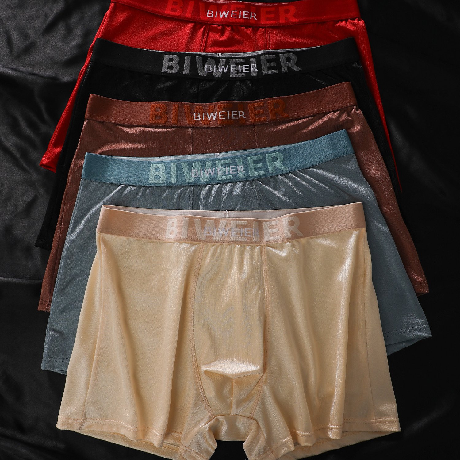 Image of 5pcs Biweier Men's Shorts, Elastic Waistband, High-end And Light Luxury, Soft And Comfortable, Fashionable Underwear, Suitable For Men's Casual Sports