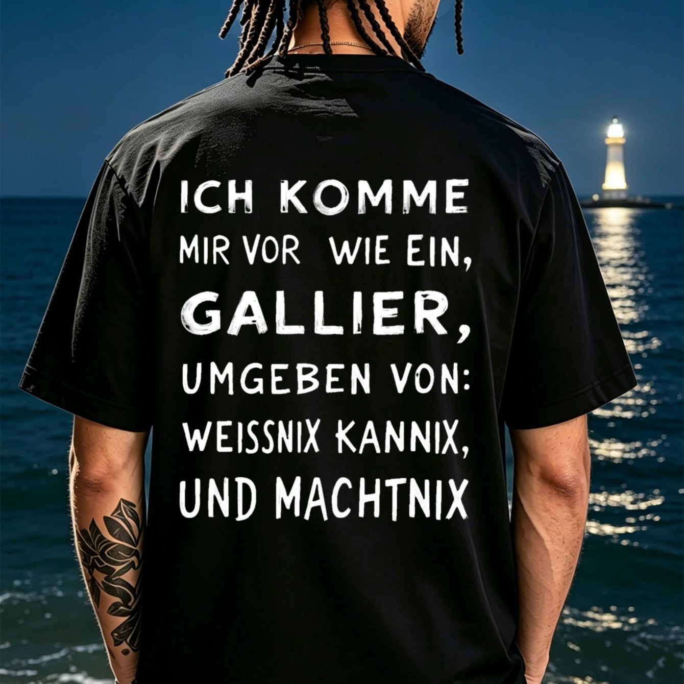Plus Size Men's Heavyweight T-shirt- Ich Komme Mir Vor Wie Ein Gallier German Quote Tee- Loose Neck Shirt- Everyday Casual Top- Black With White Text- Adult Men's Clothin T-shirt