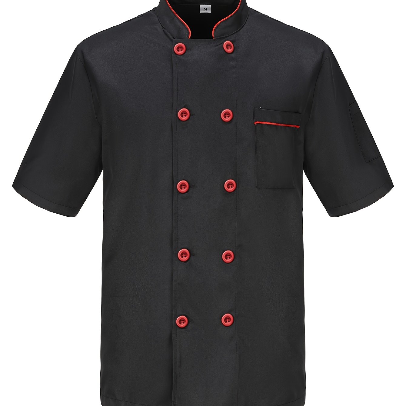 TEMU Men's Short-sleeved Chef's Uniform With Collar And Double-breasted Buttons, Lightweight And Breathable, Suitable For Summer Wear In Hotels And