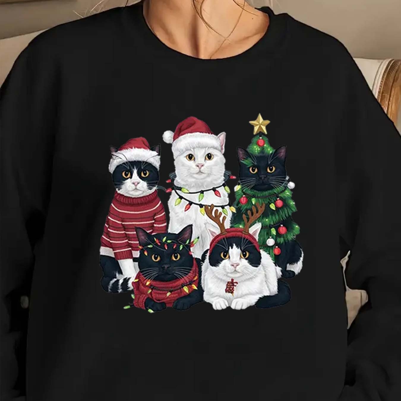 TEMU Christmas Cat Pattern 2025 New Women's Fashion Sweatshirt