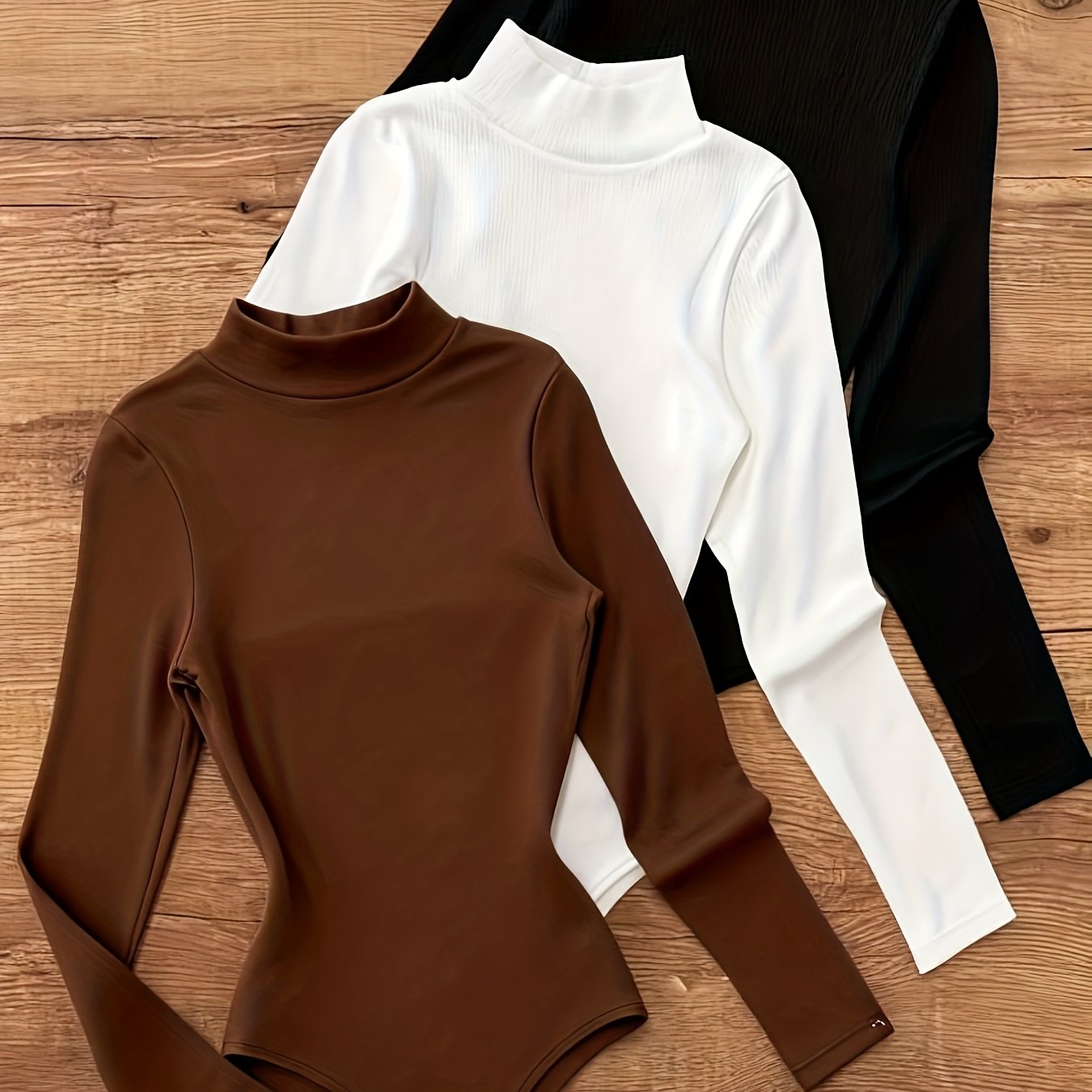 TEMU 3pcs Women's High Neck Bodysuit Set, Tight- Layer For Inner Wear Or Outerwear, New Autumn/winter Style Zllz