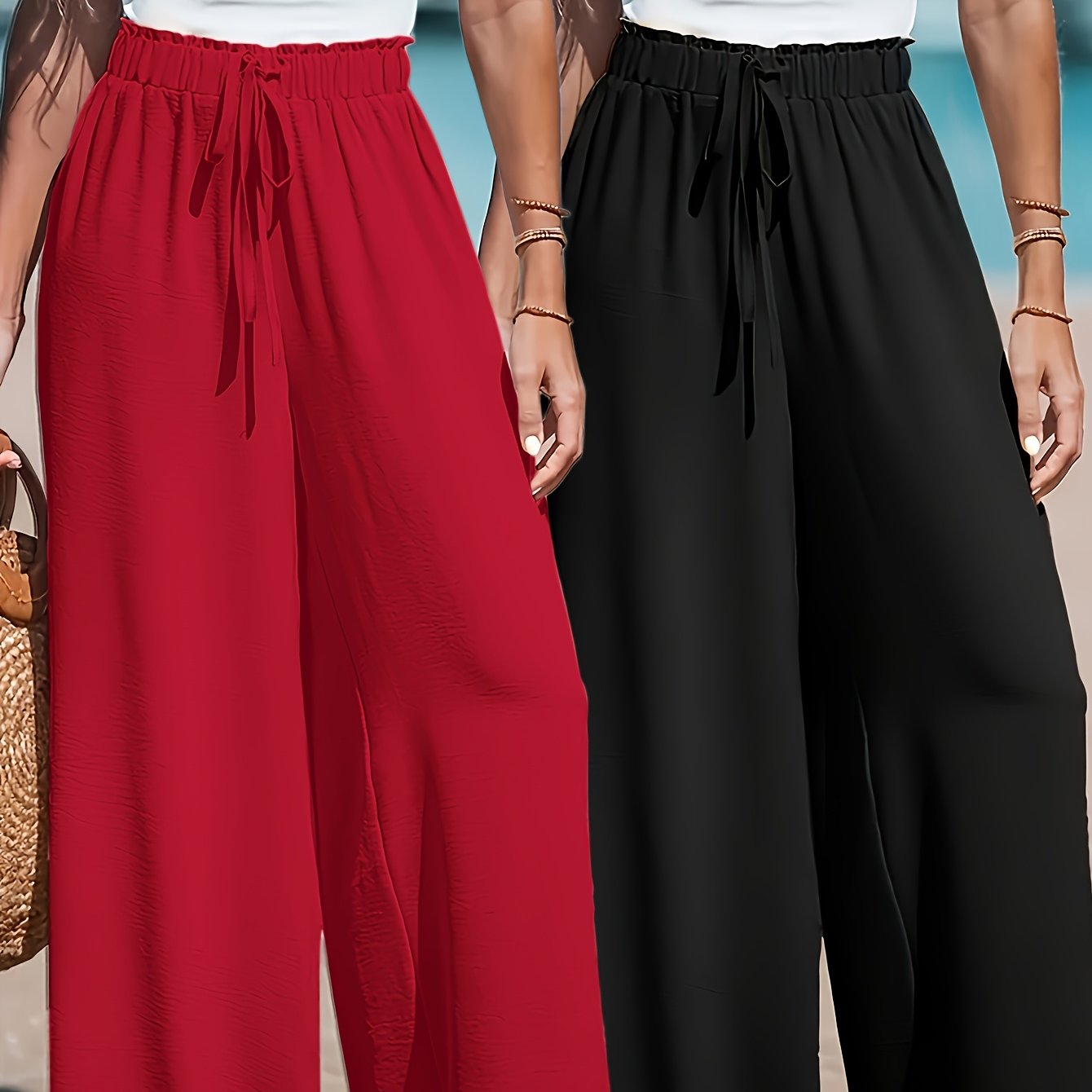 TEMU Women's Casual Comfortable Wide-leg Pants 2pcs Set Cross-border Loose Fashion Casual Straight-leg Pants