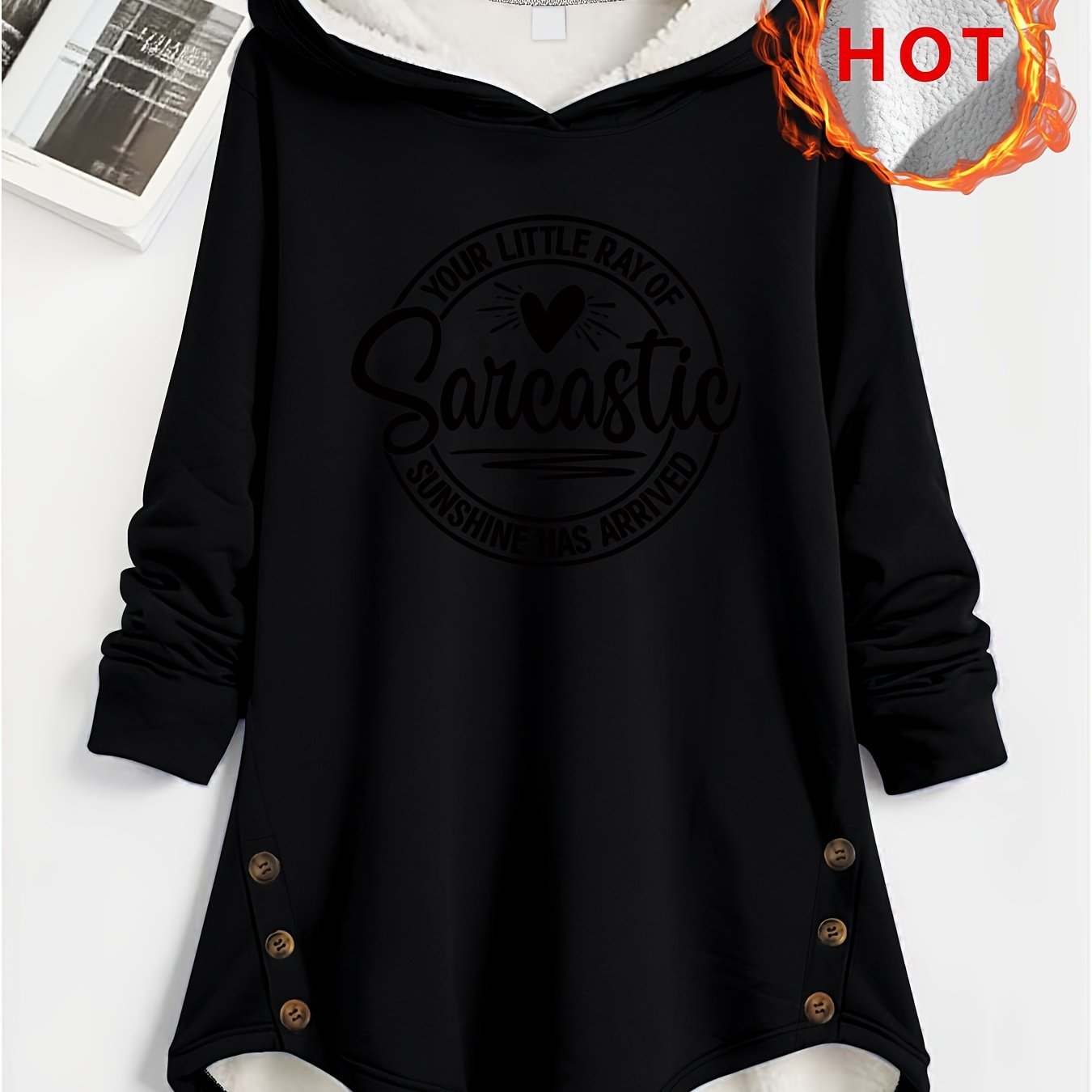 TEMU Grande Taille - Grande Taille - Pull à Capuche Chaud Automne/Hiver Femme - Pull à Capuche Doublé, Motif Imprimé Confortable, Pull à Capuche avec