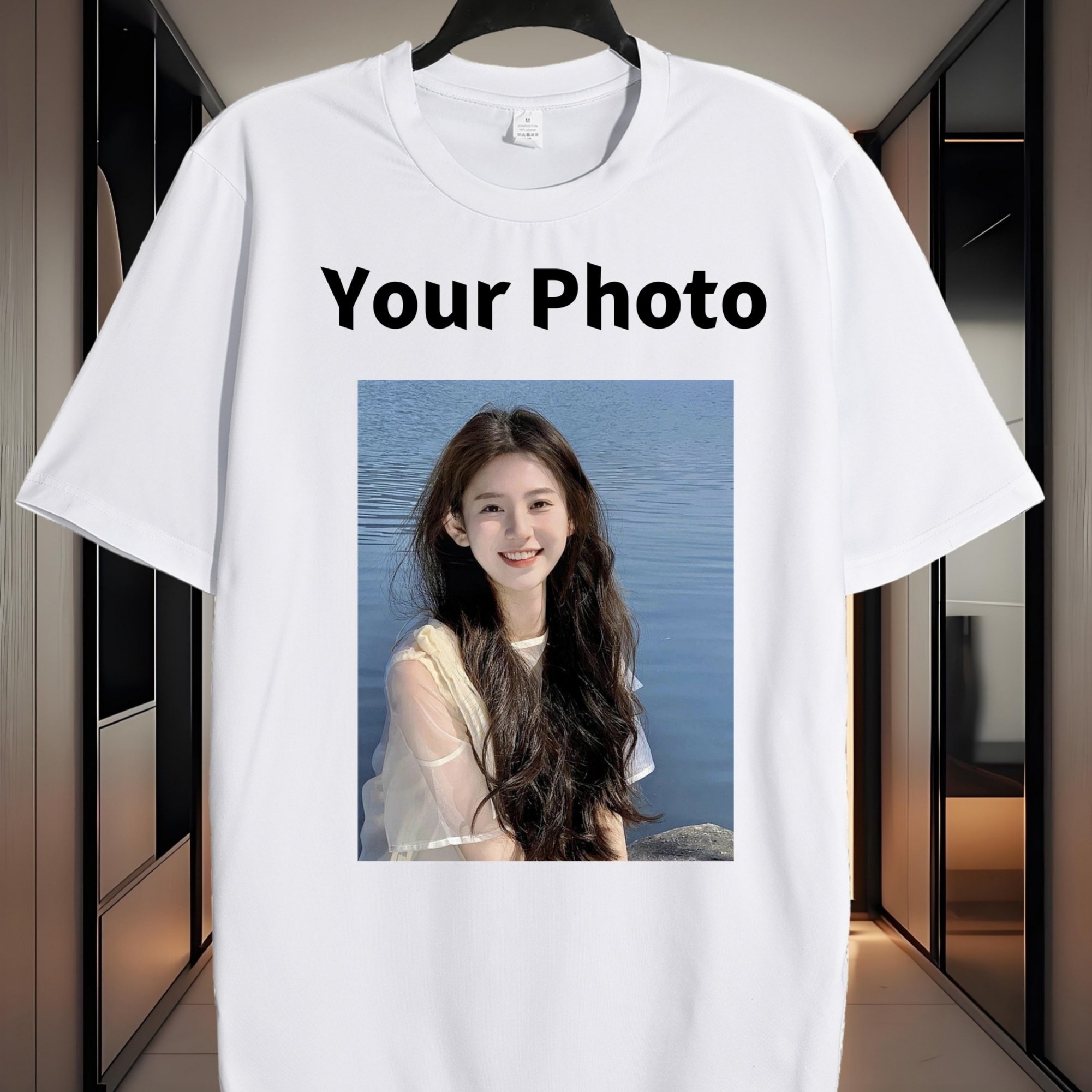 TEMU Customizable Graphic T-shirts For Birthdays, Holidays, Family Gatherings, Featuring Photos, Round Neck, Short Sleeves, Regular Fit, Perfect For