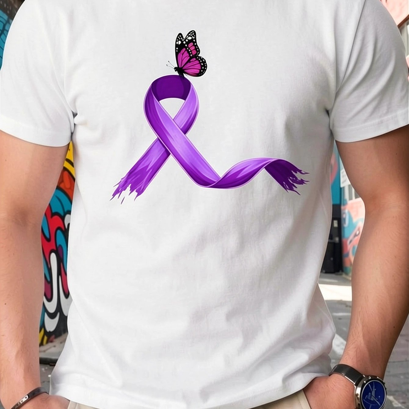 Image of Men's Summer T-shirts - Treatment Fibromyalgia Awareness - Pure Cotton Fabric - Soft And Skin-friendly
