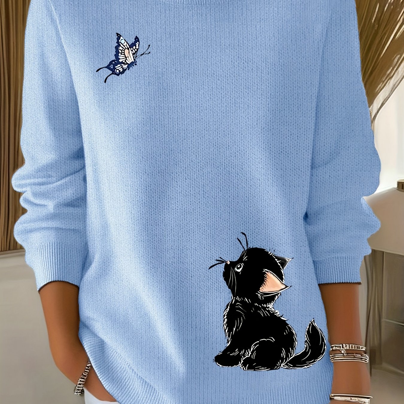E-shop Lässiger Damen Pullover - Langärmliger, lockerer Rundhals-Pullover, Mikro-Elastisches, bequemes Top, Handwäsche/Chemische Reinigung,