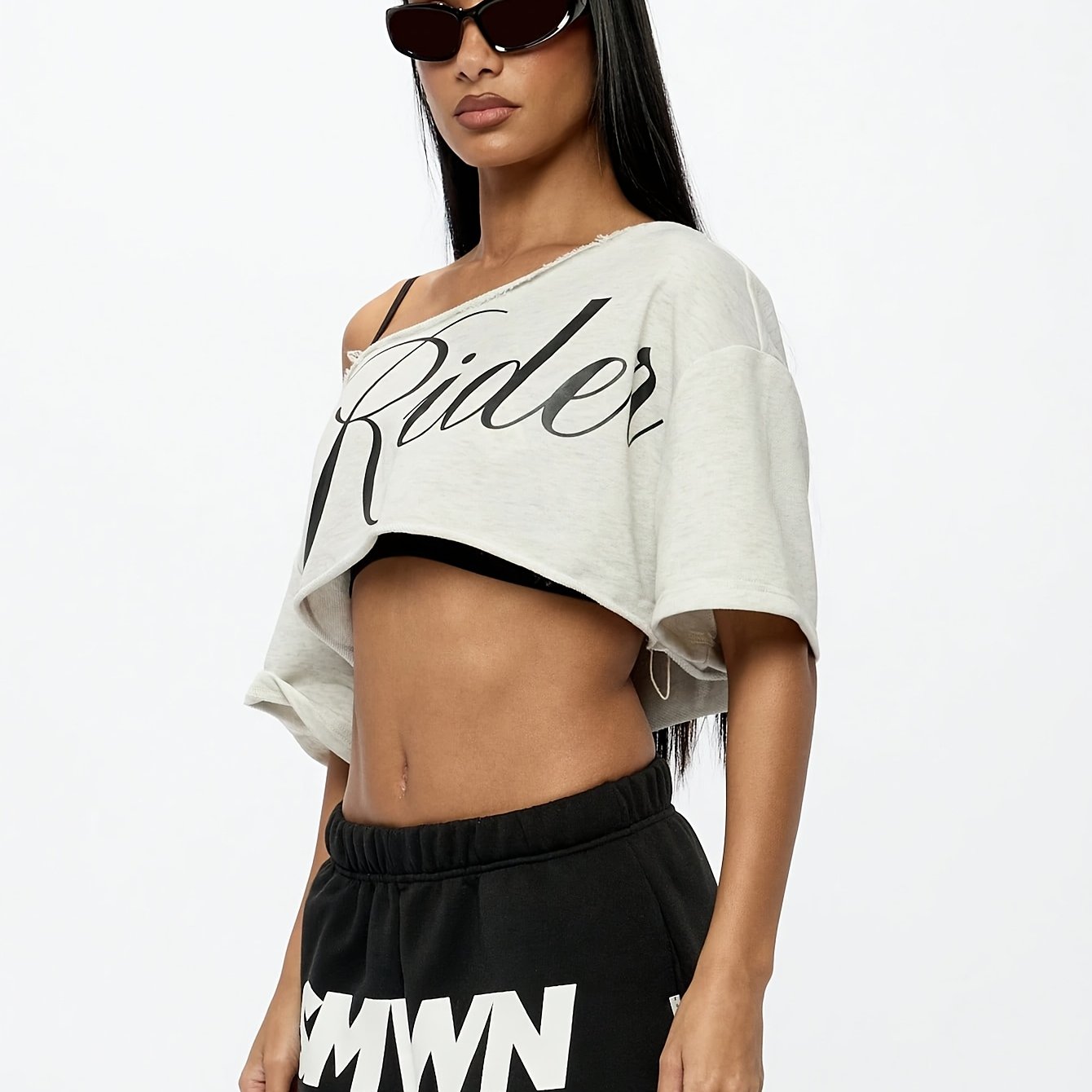 TEMU Women' Off-the-shoulder Hem Pattern Printed Short T-shirt