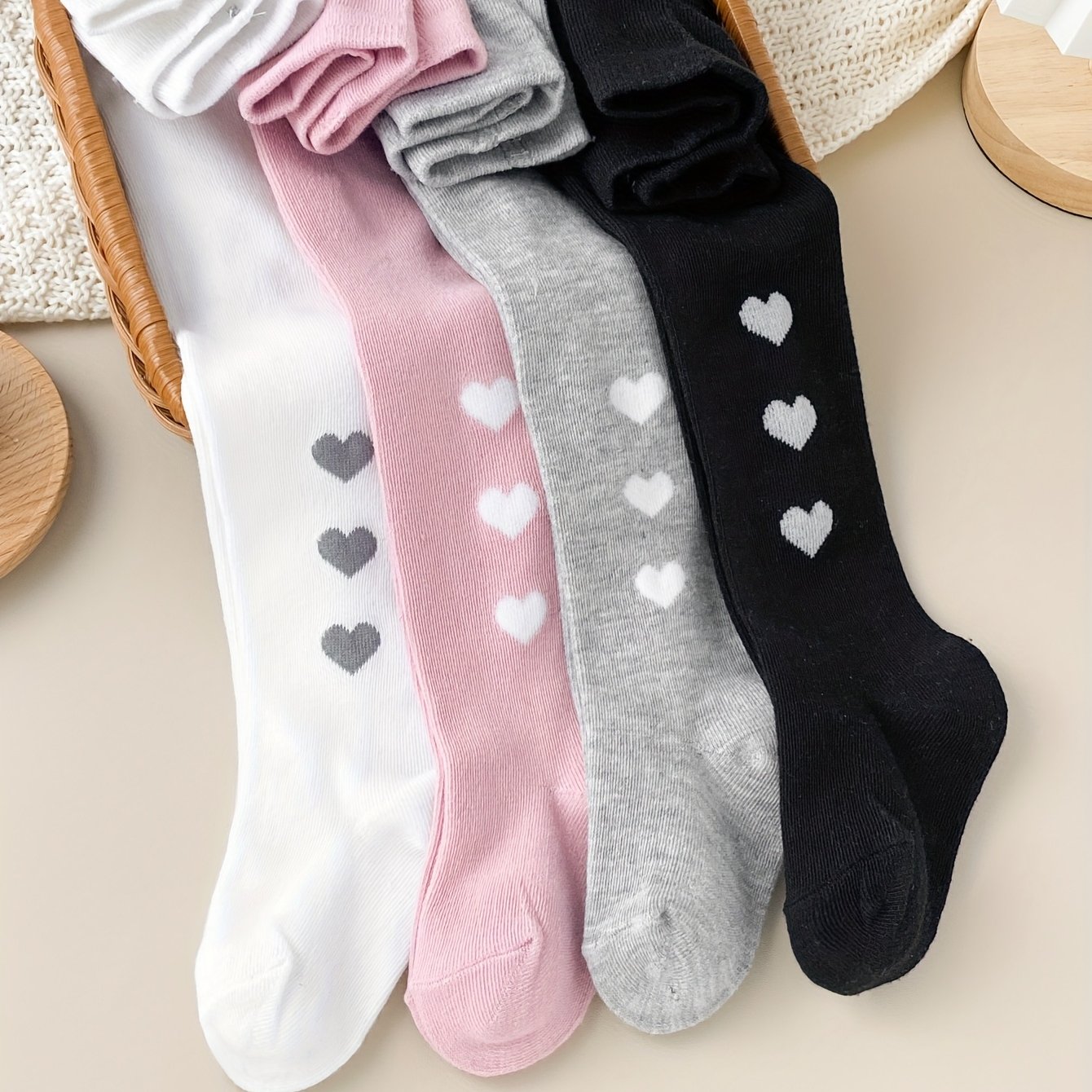 4 Pairs Baby Girls' Elastic Waist Tights - Comfortable For Wear, Children's Baby Girl's Toddler Solid Baby Toddler Leggings Socks. English Washing Labels Are On The Outer Packaging