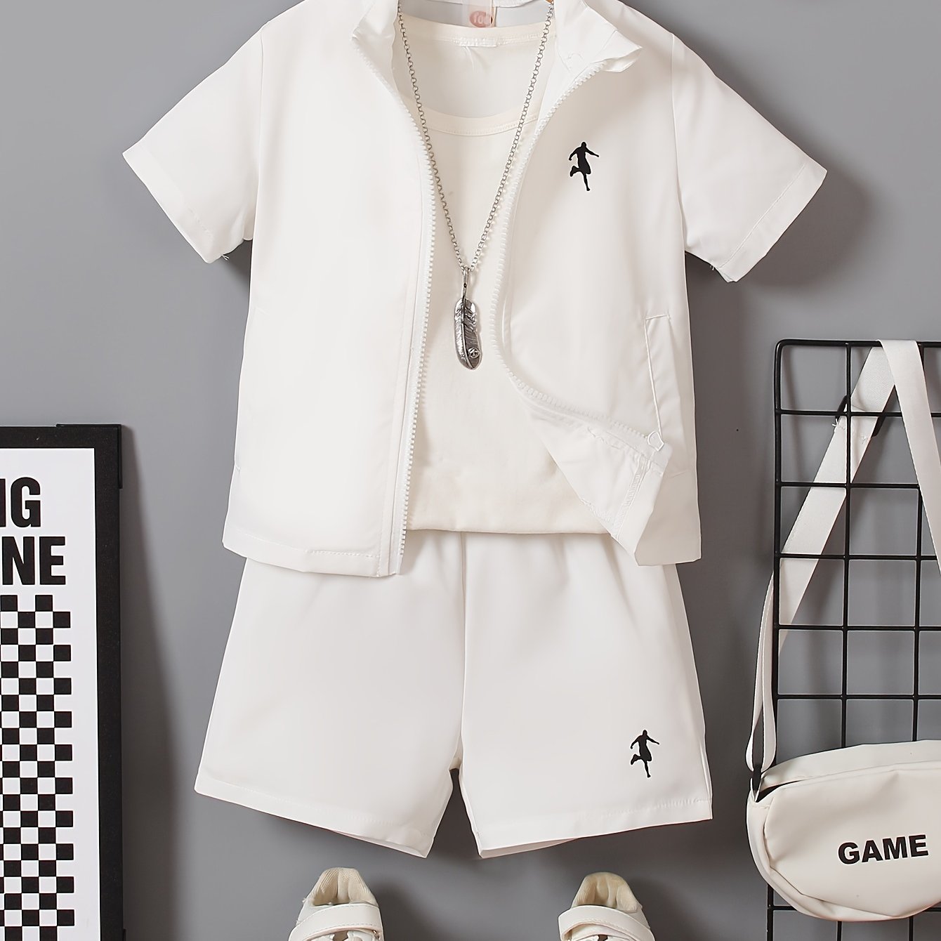 Image of Boys' Athletic Casual Quick-dry Woven Zip-up Jacket And Woven Shorts (only And Shorts Are For ), For Outdoor