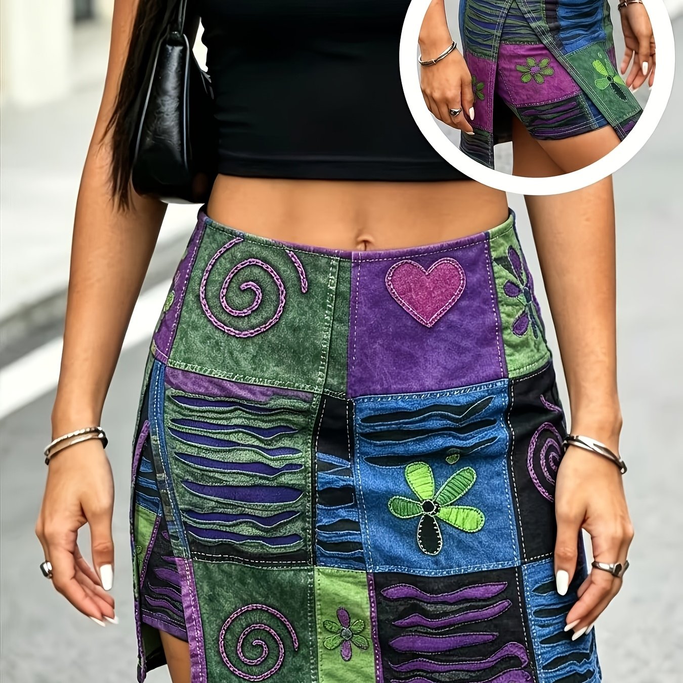 TEMU 2026 Summer New Women's Shorts, Bohemian Print, -waist -lifting Skirt, Double-layer Anti-flash Shorts, Right Side Slit, Fashion Item
