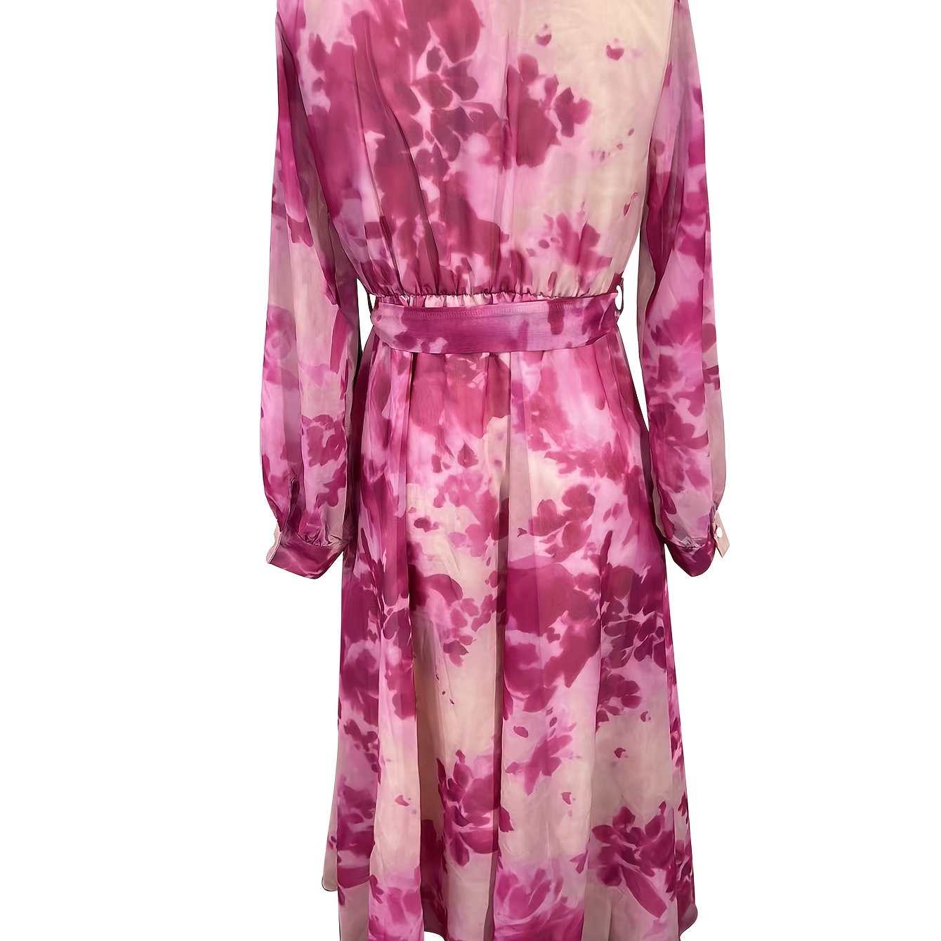 TEMU Rose Red Floral V-neck Tie Belt Maxi Dress