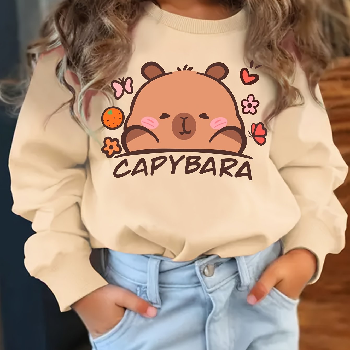 601100137318419xmq30061 Girls' Capybara Cute Capybara Round Neck Versatile Sweatshirt